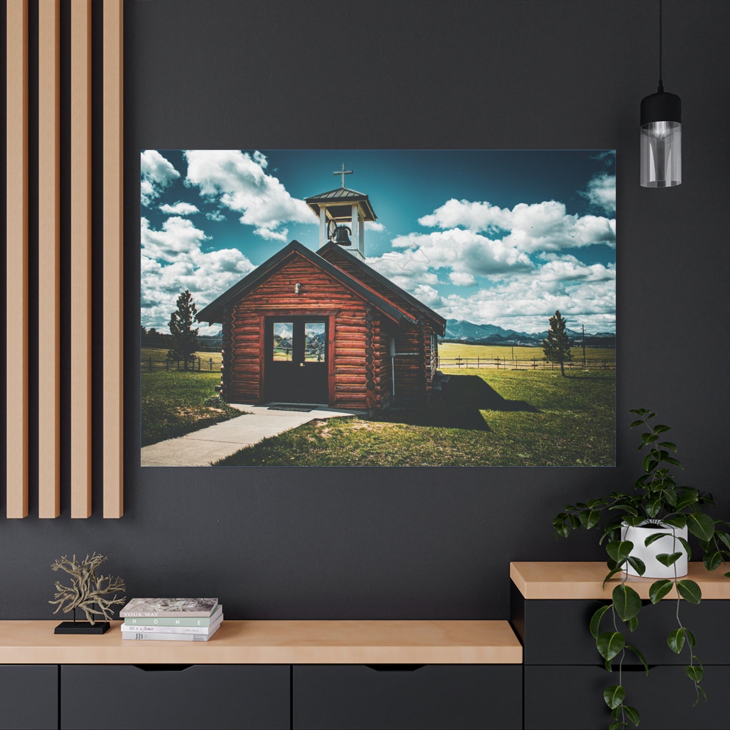 Rustic Mountain View Church Canvas