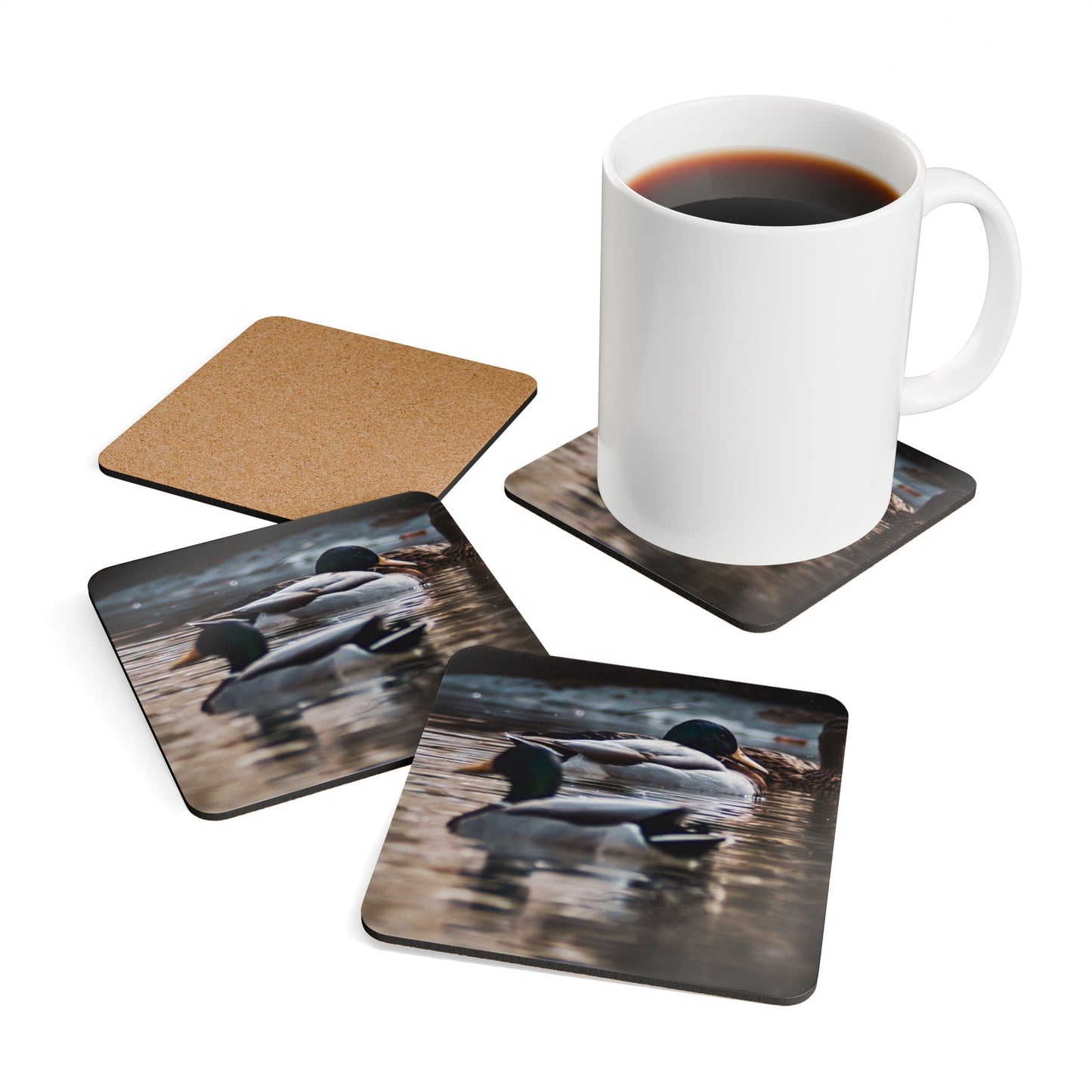 Mallard Duck Corkwood Coaster Set