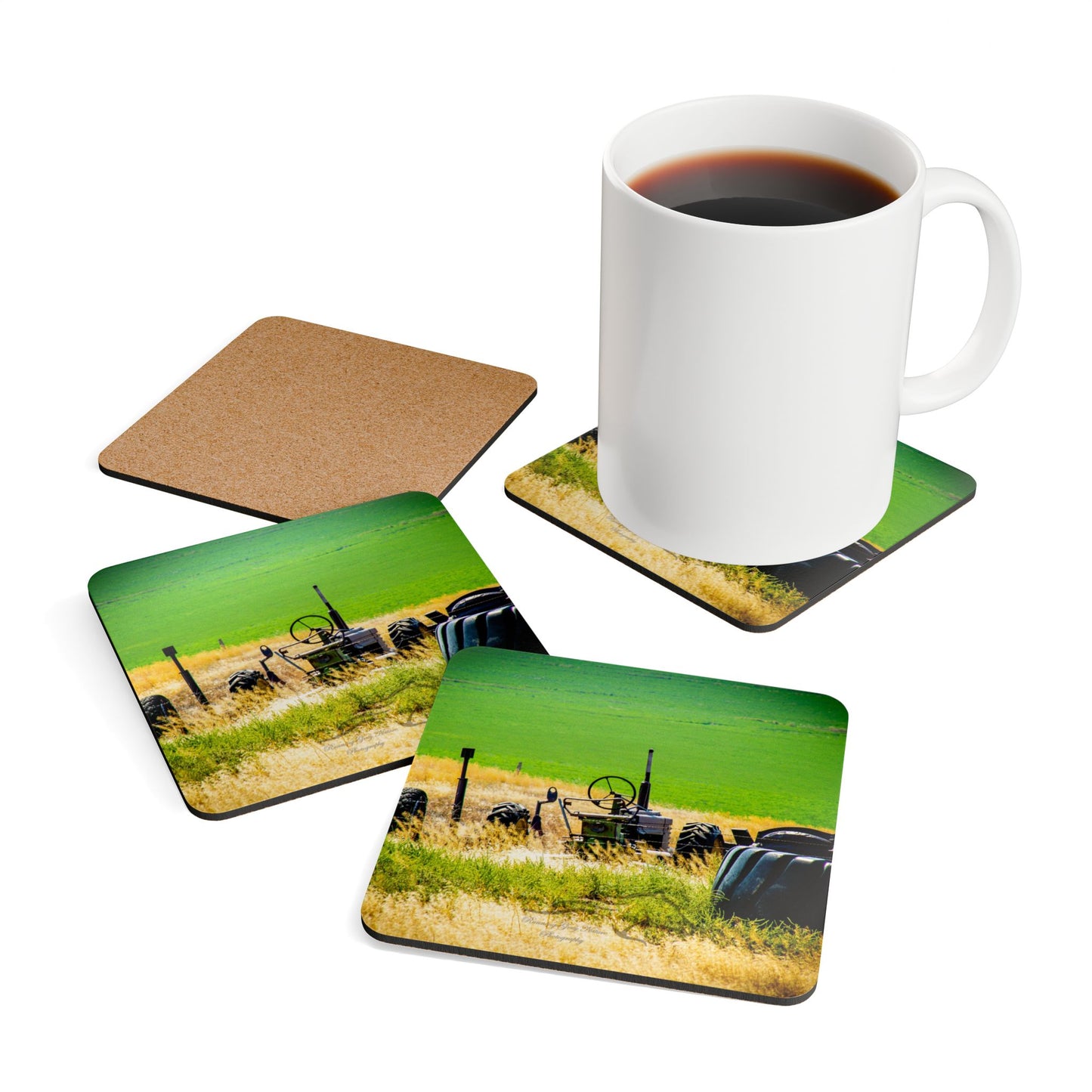 Rustic Tractor Corkwood Coaster Set