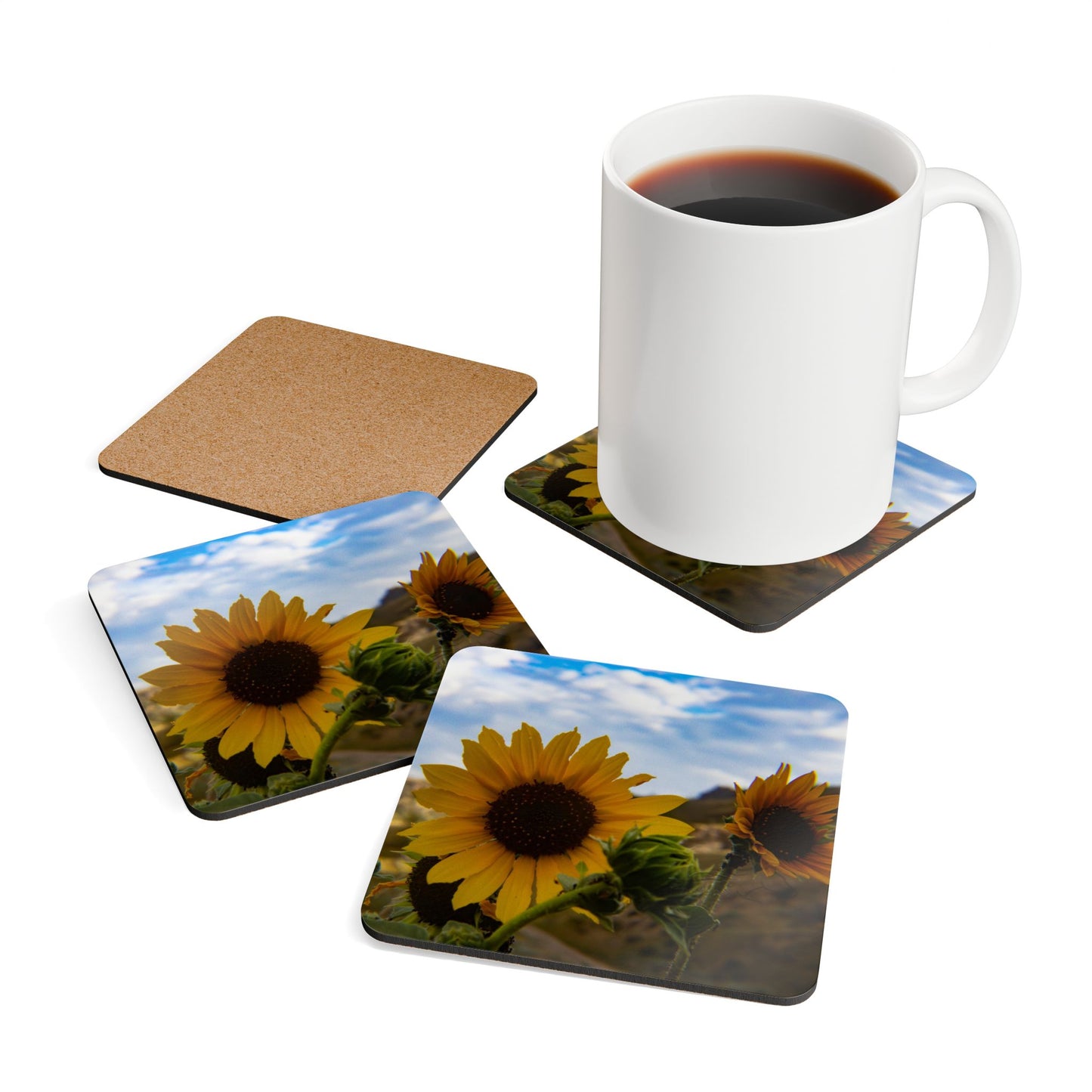 Sunflower Corkwood Coaster Set