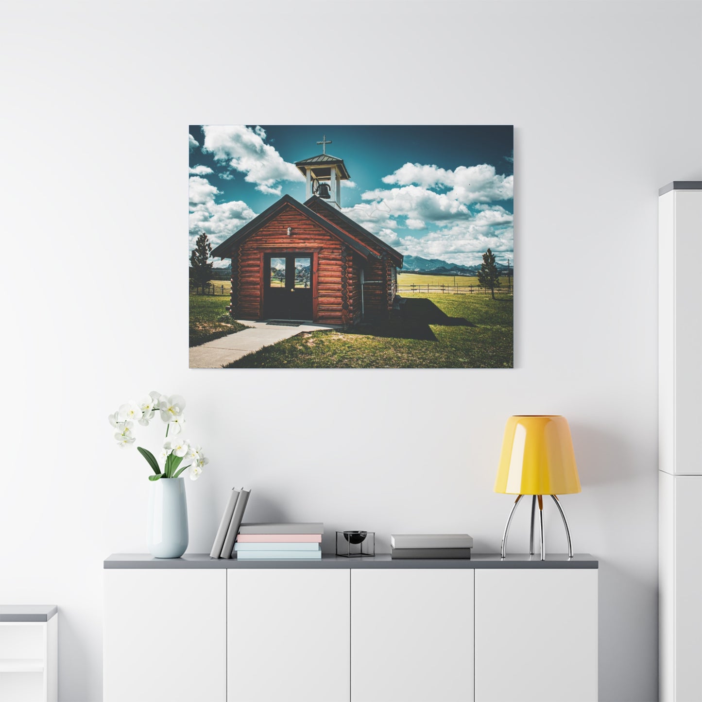Rustic Mountain View Church Canvas