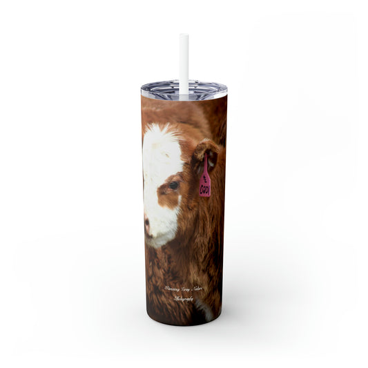 Red, White-Faced Calf Skinny Tumbler with Straw, 20oz