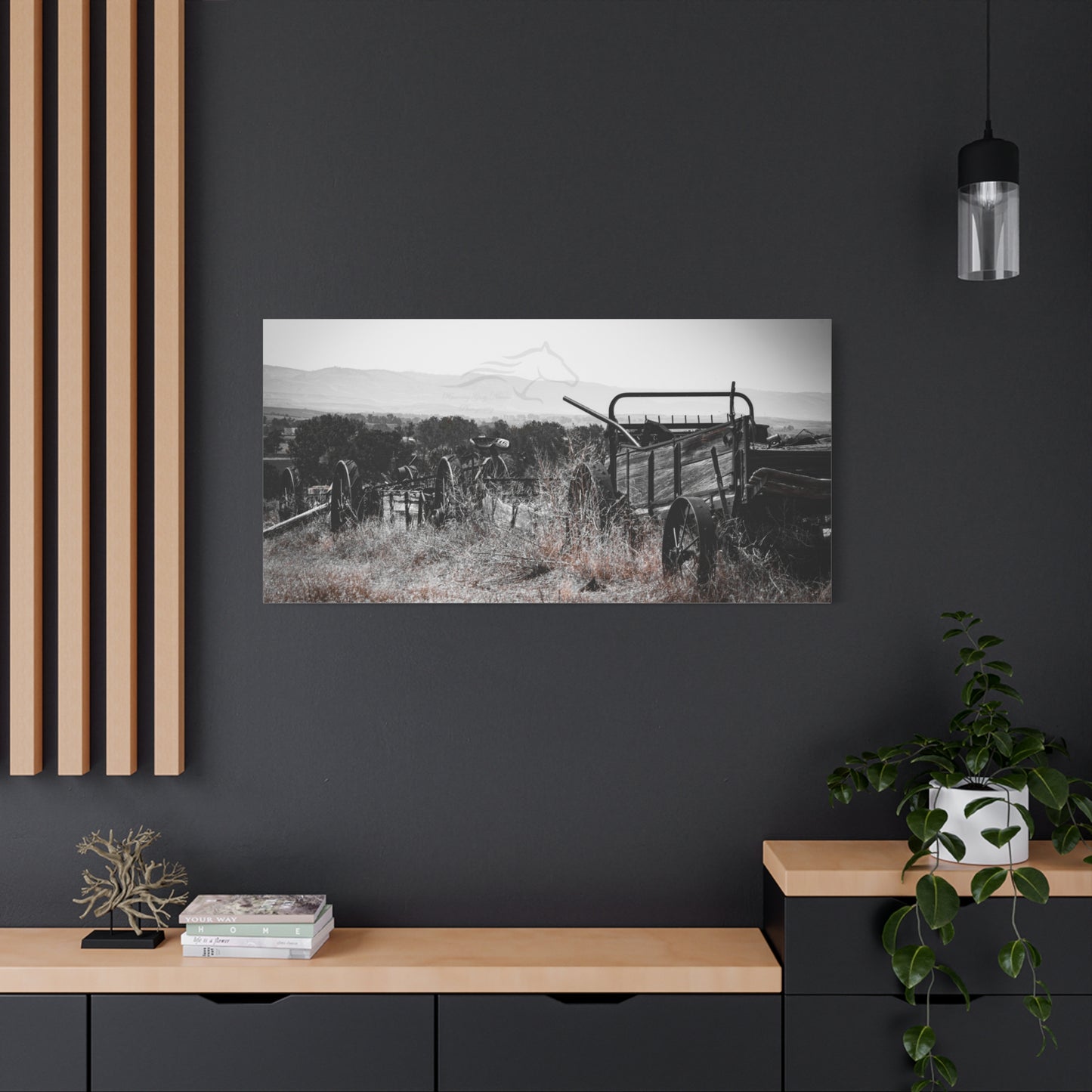 Rustic Black and White Wagon Canvas