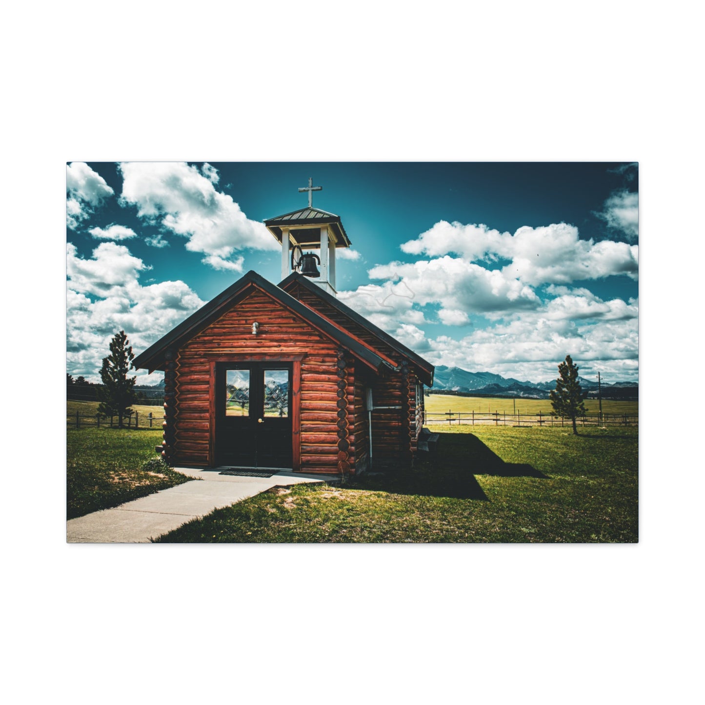 Rustic Mountain View Church Canvas
