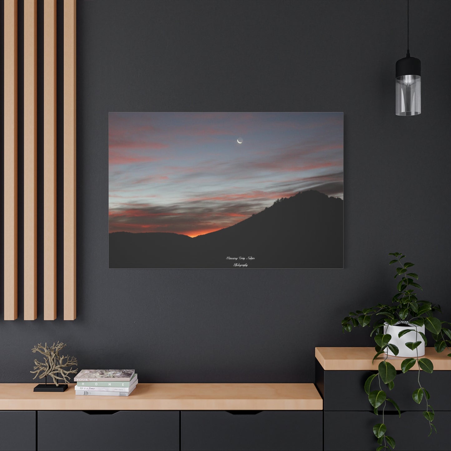 Christmas Tree Hill with the Sunrise and the Moon Canvas Matte Prints, Stretched, 1.25"