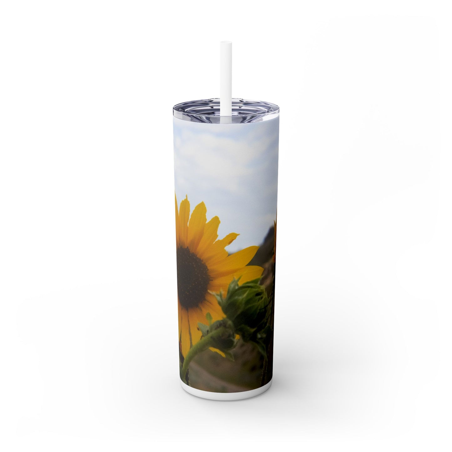 Sun Flowers Skinny Tumbler with Straw, 20oz