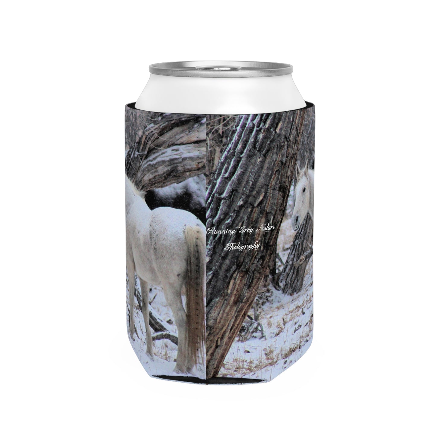 Winter White Horse Can Koozie  Sleeve