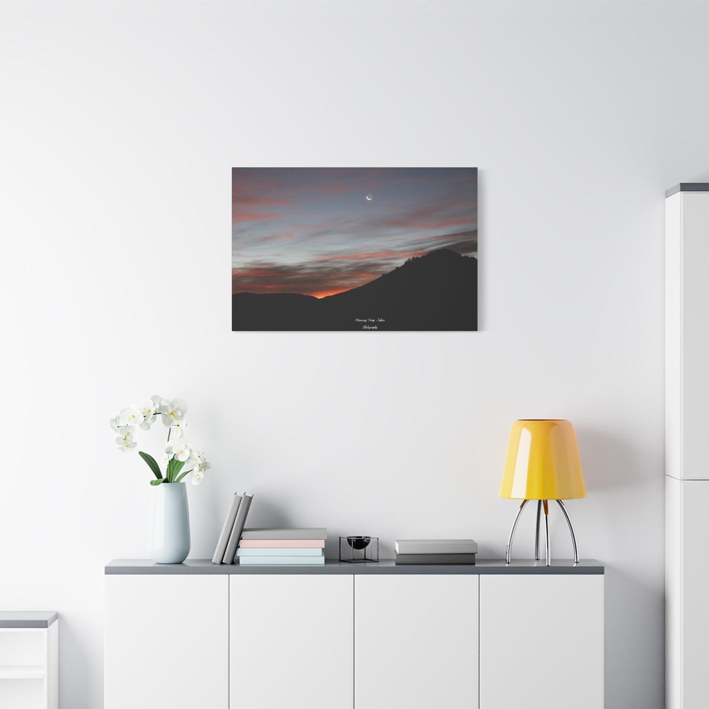 Christmas Tree Hill with the Sunrise and the Moon Canvas Matte Prints, Stretched, 1.25"