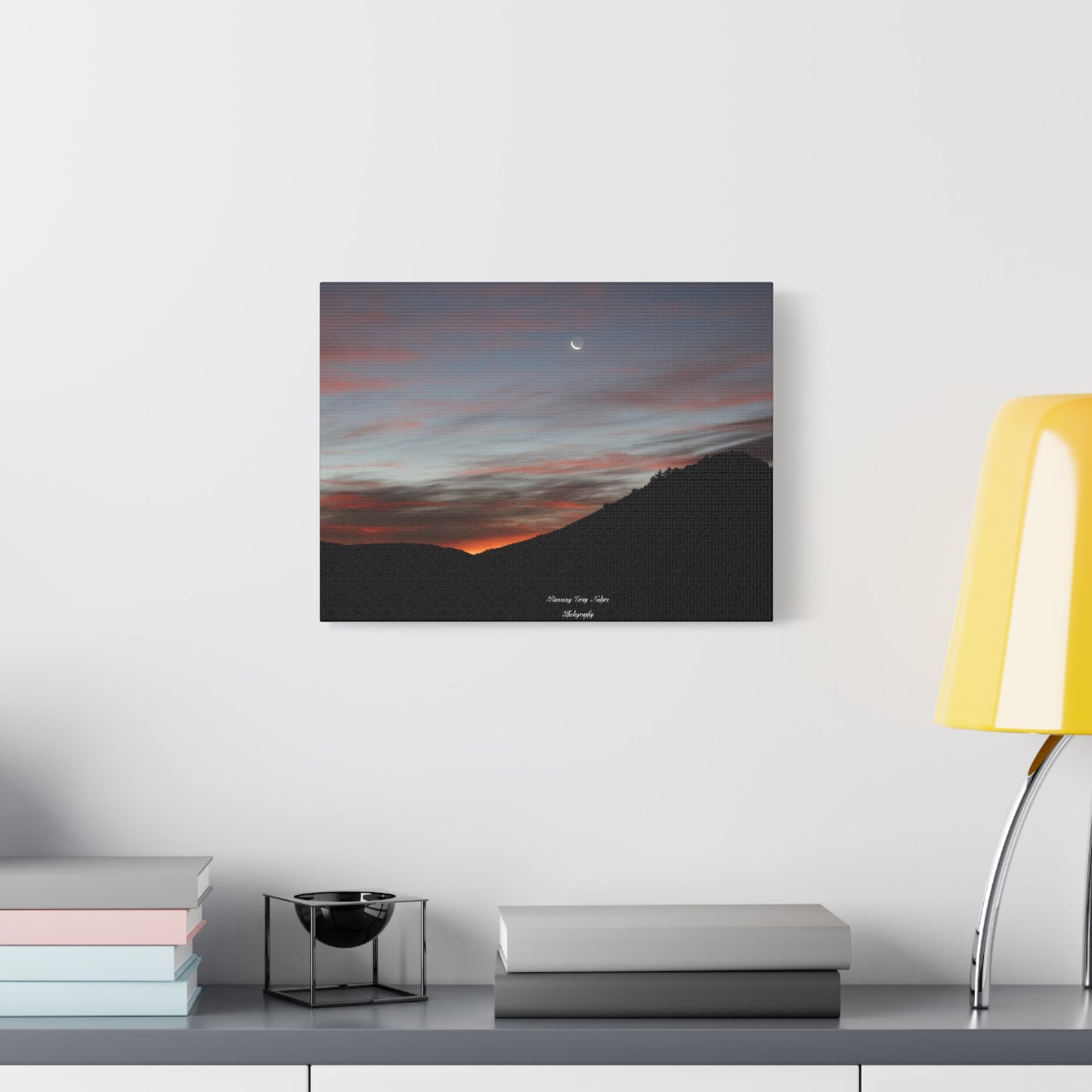 Christmas Tree Hill with the Sunrise and the Moon Canvas Matte Prints, Stretched, 1.25"