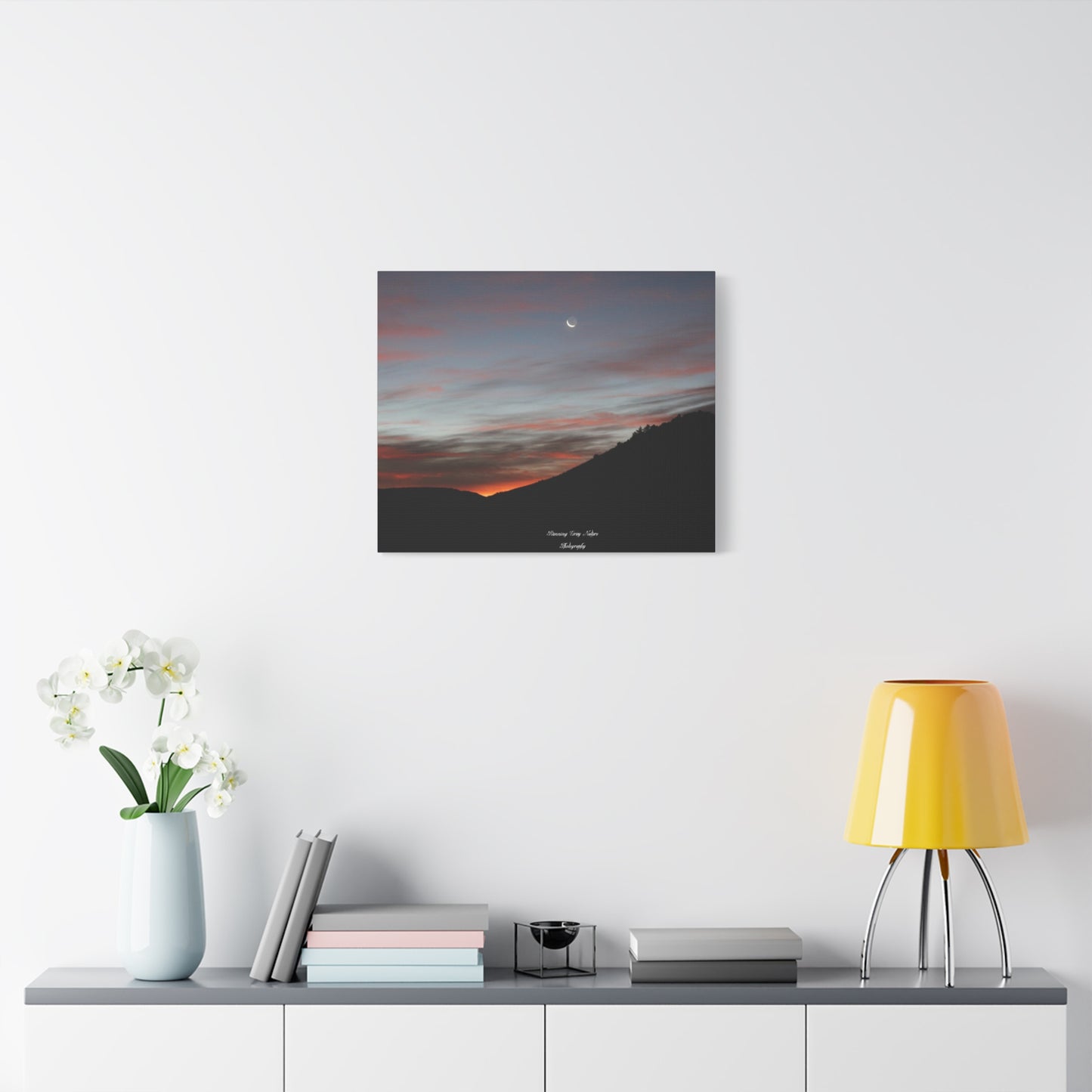 Christmas Tree Hill with the Sunrise and the Moon Canvas Matte Prints, Stretched, 1.25"