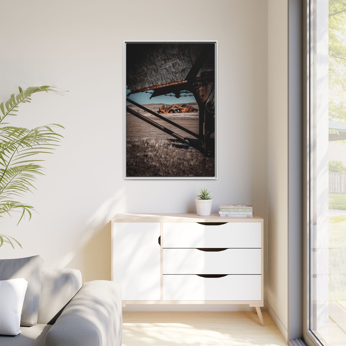 Rustic Yellow John Deer Framed Canvas