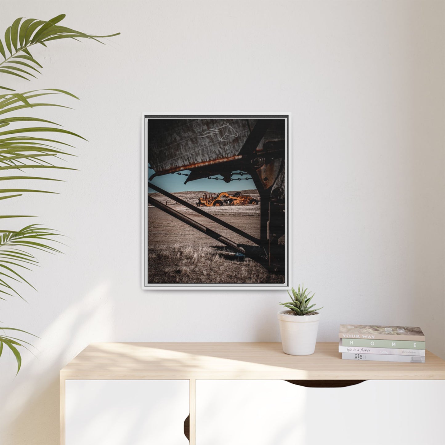 Rustic Yellow John Deer Framed Canvas