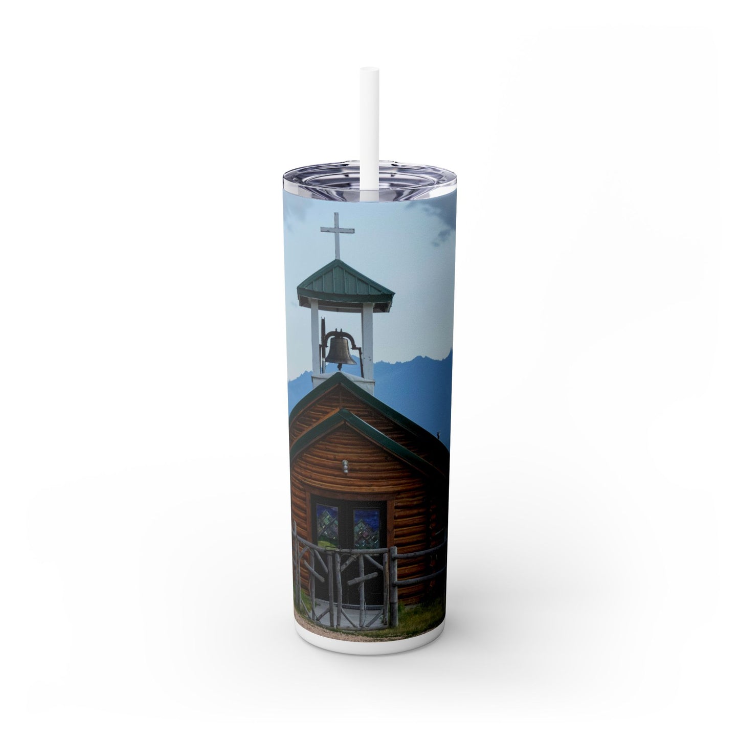 Painted Church Skinny Tumbler with Straw, 20oz