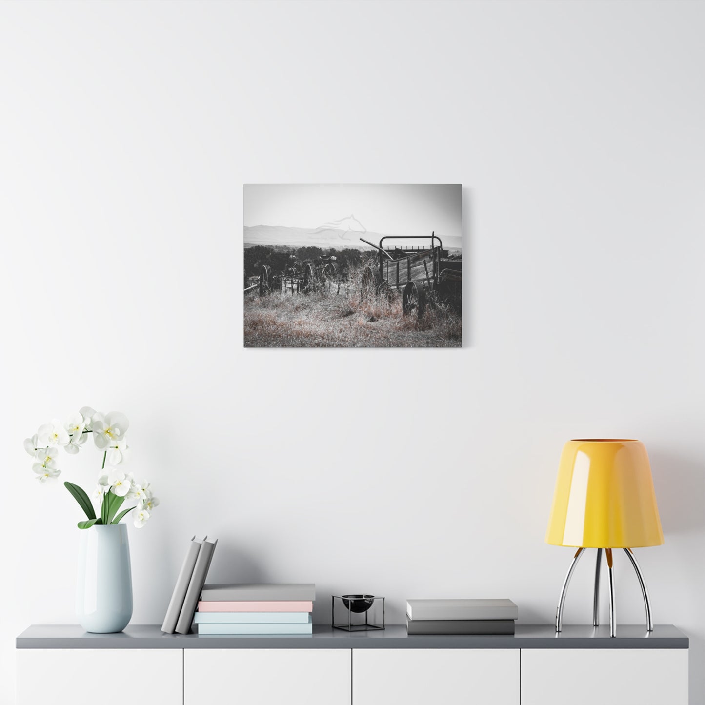Rustic Black and White Wagon Canvas