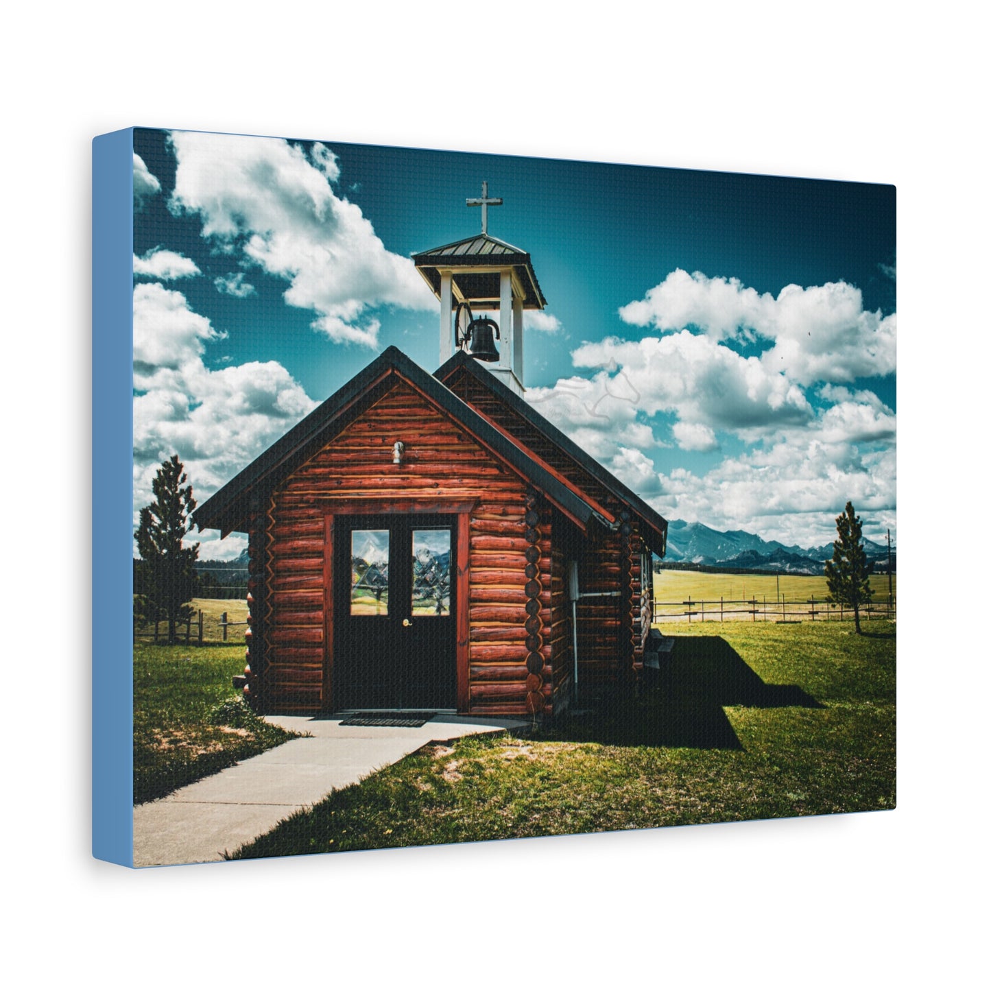 Rustic Mountain View Church Canvas
