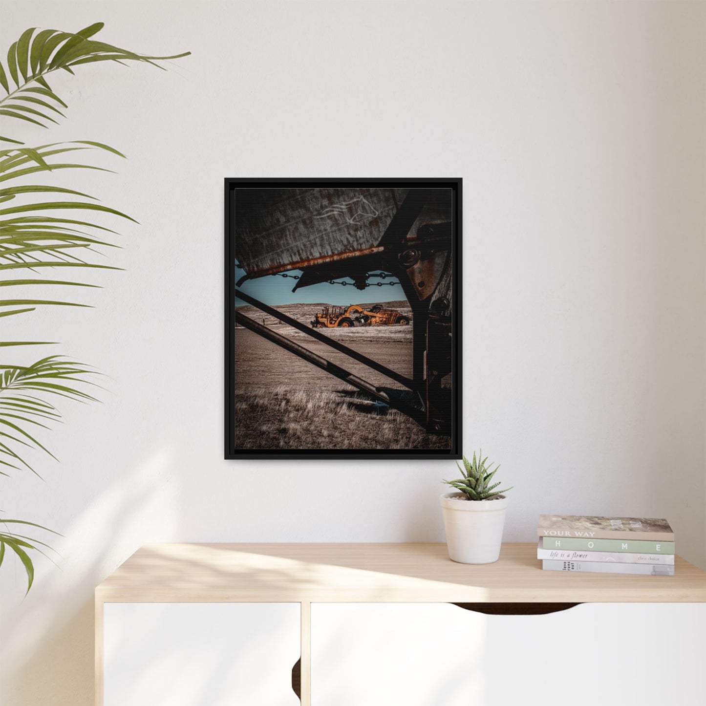 Rustic Yellow John Deer Framed Canvas