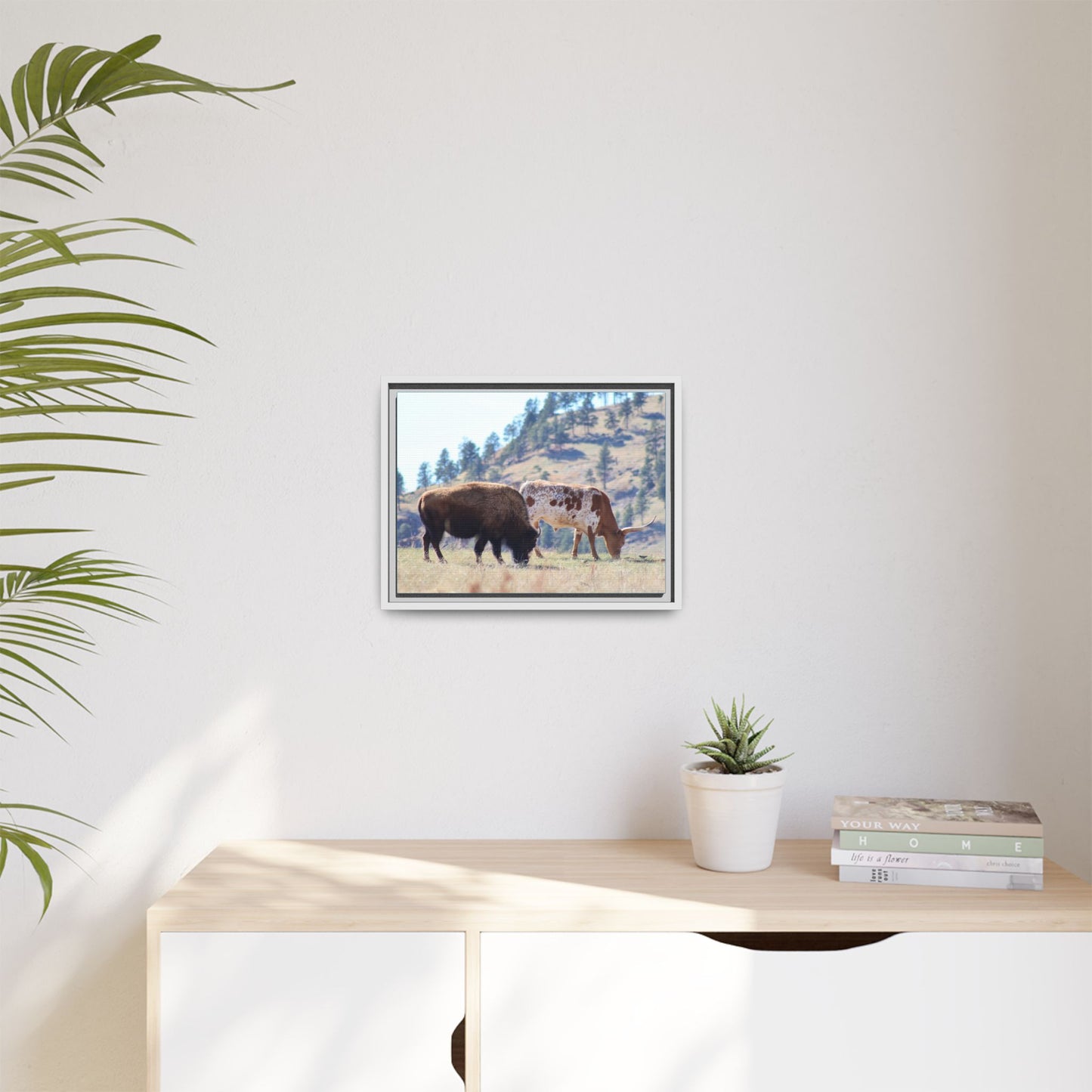 Long Horn and Buffalo Framed Canvas