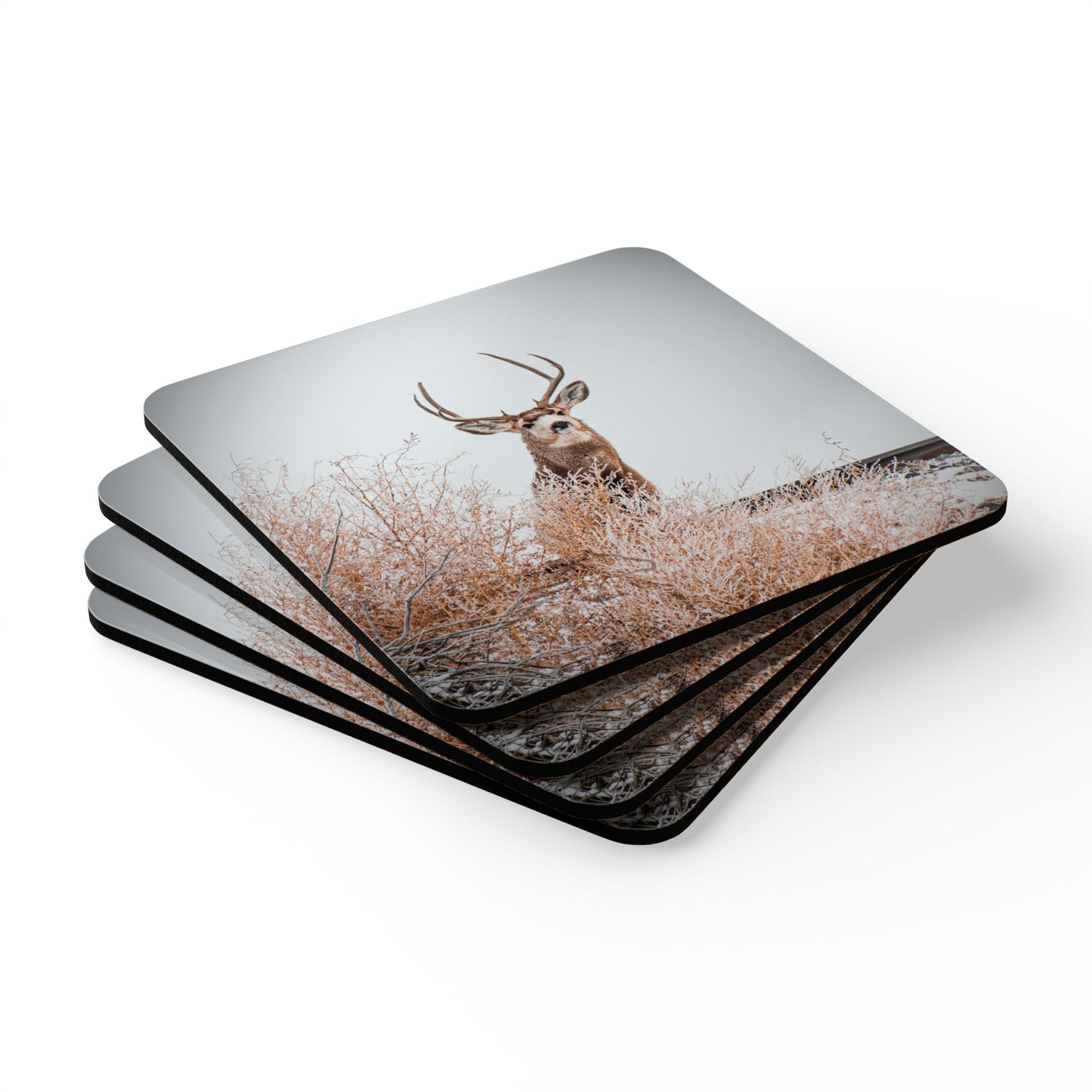 Rustic Deer Cork Coaster Set