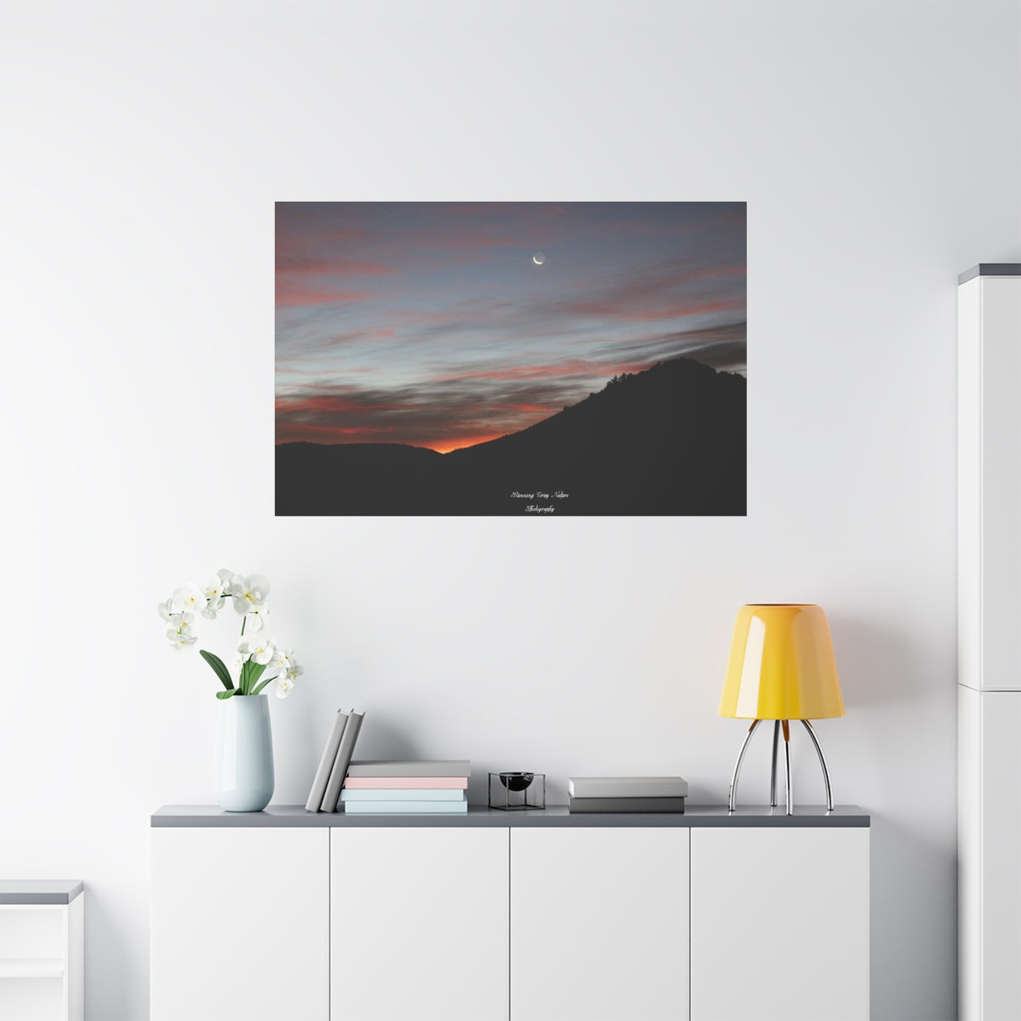 Christmas Tree Hill with the Sunrise and the Moon Canvas Matte Prints, Stretched, 1.25"