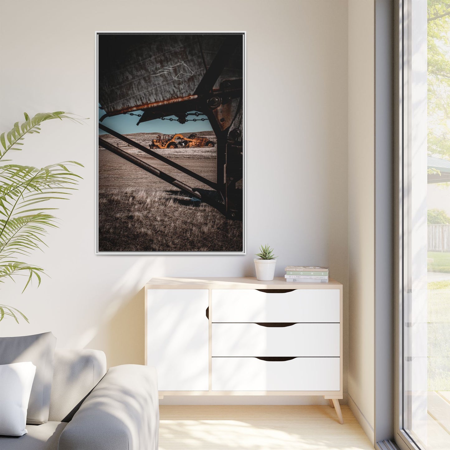 Rustic Yellow John Deer Framed Canvas