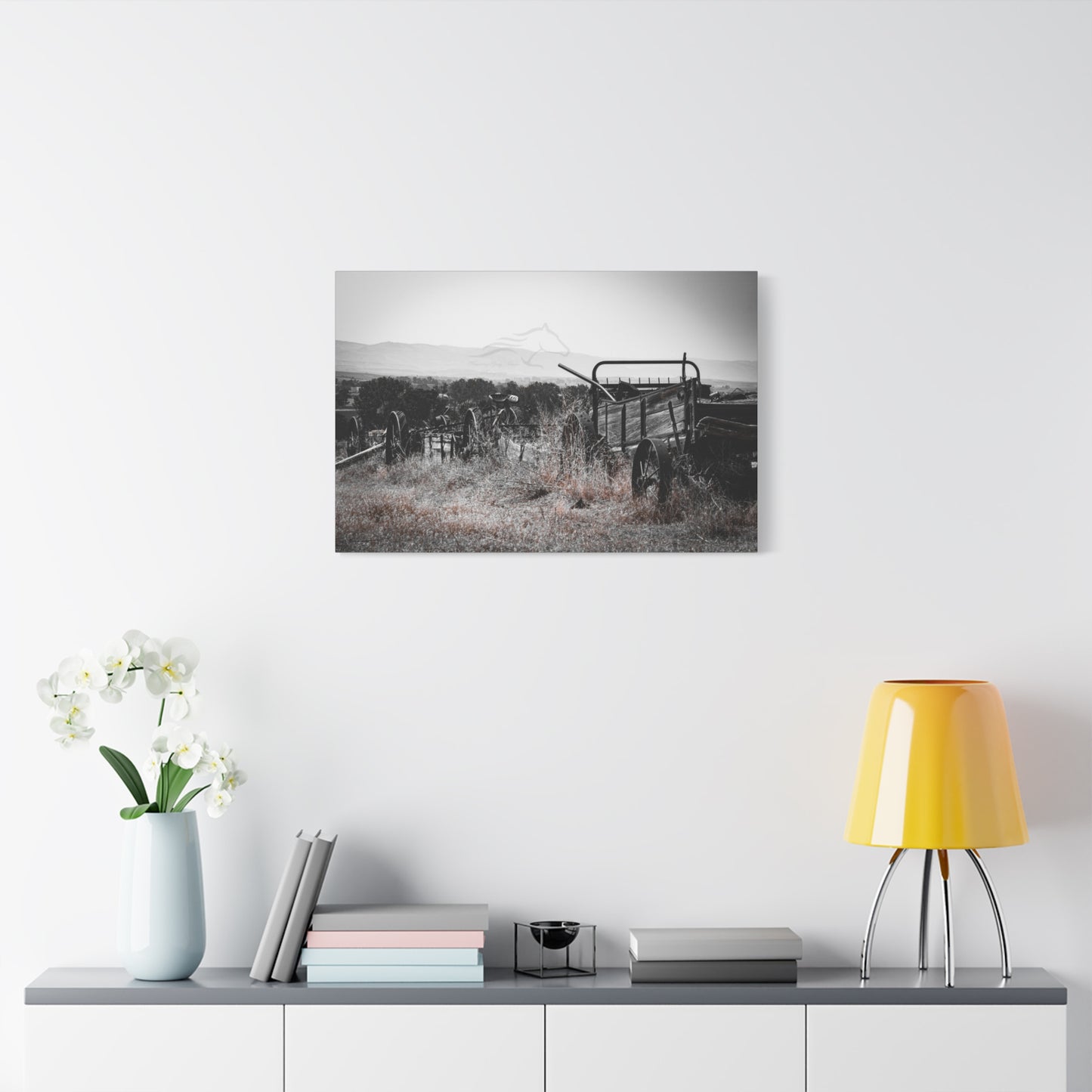 Rustic Black and White Wagon Canvas