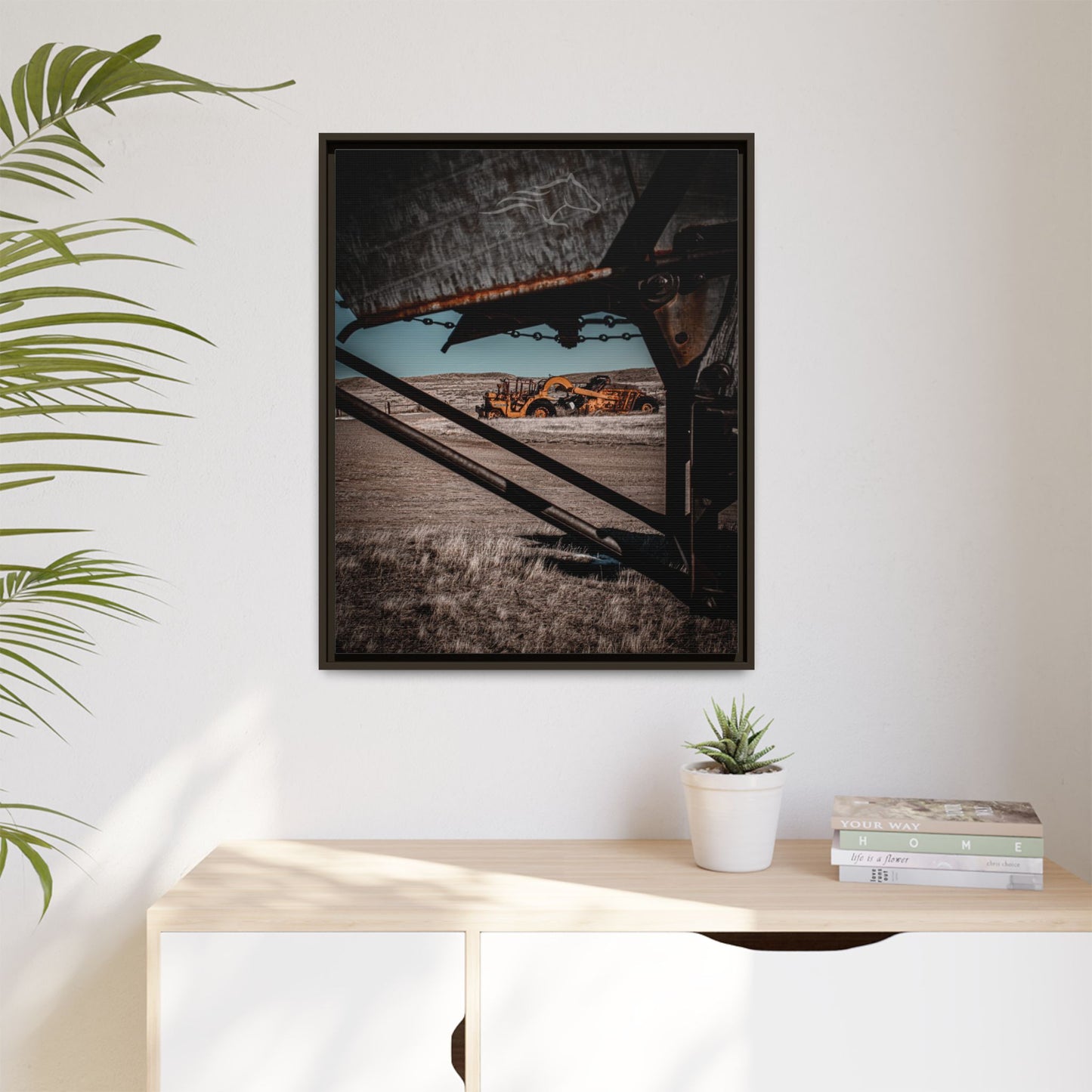 Rustic Yellow John Deer Framed Canvas