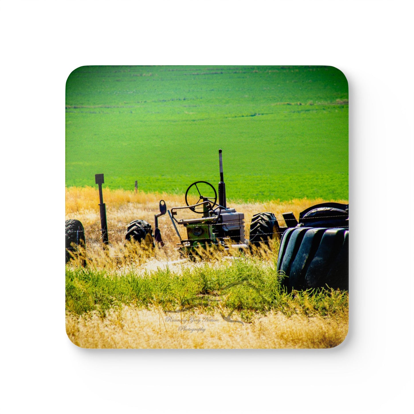 Rustic Tractor Corkwood Coaster Set