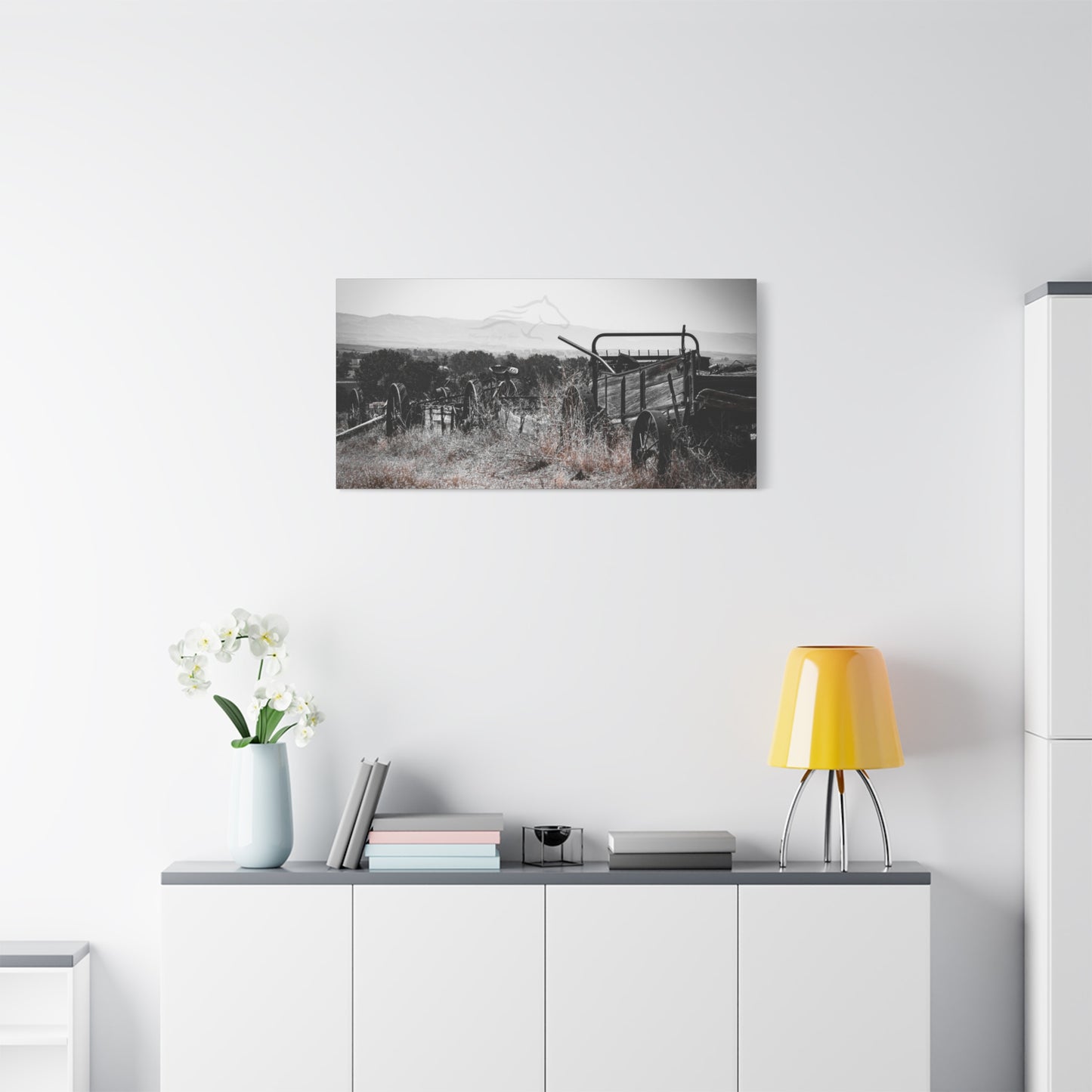 Rustic Black and White Wagon Canvas