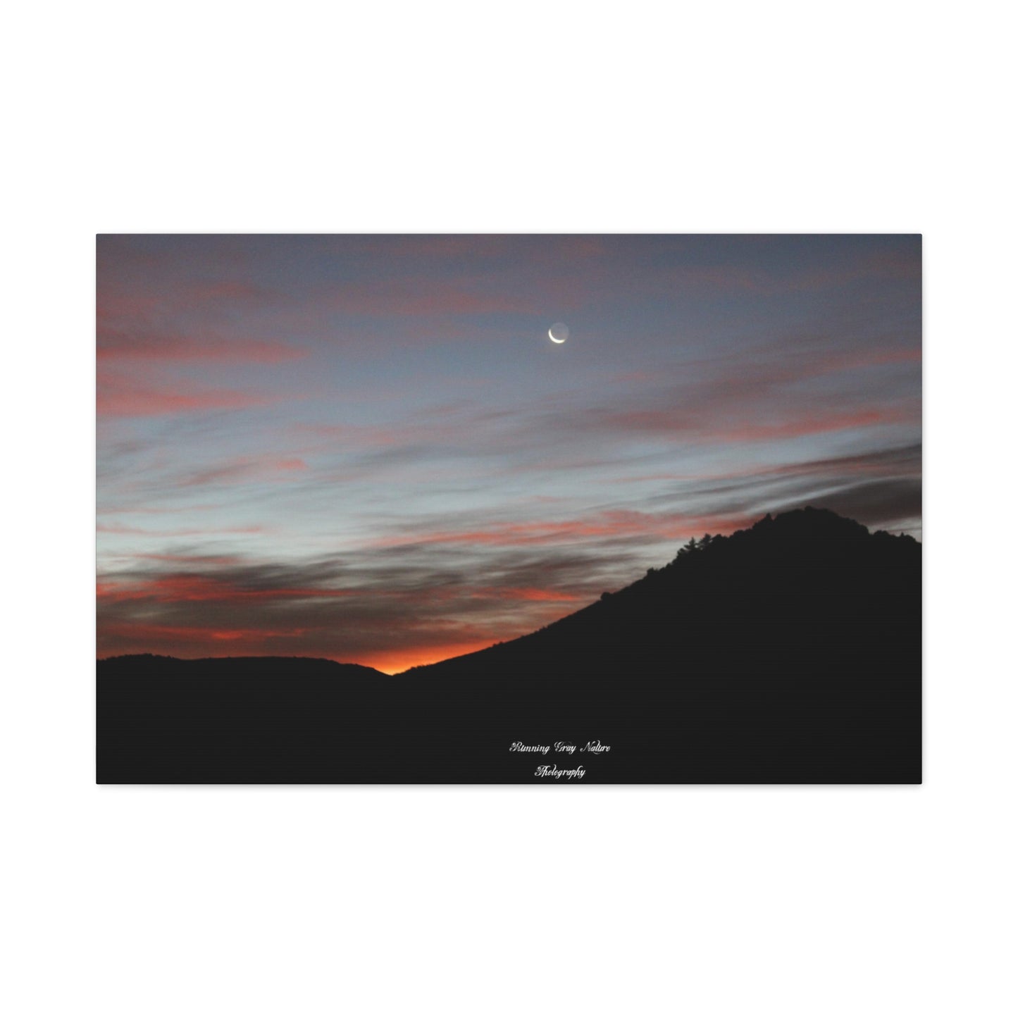 Christmas Tree Hill with the Sunrise and the Moon Canvas Matte Prints, Stretched, 1.25"