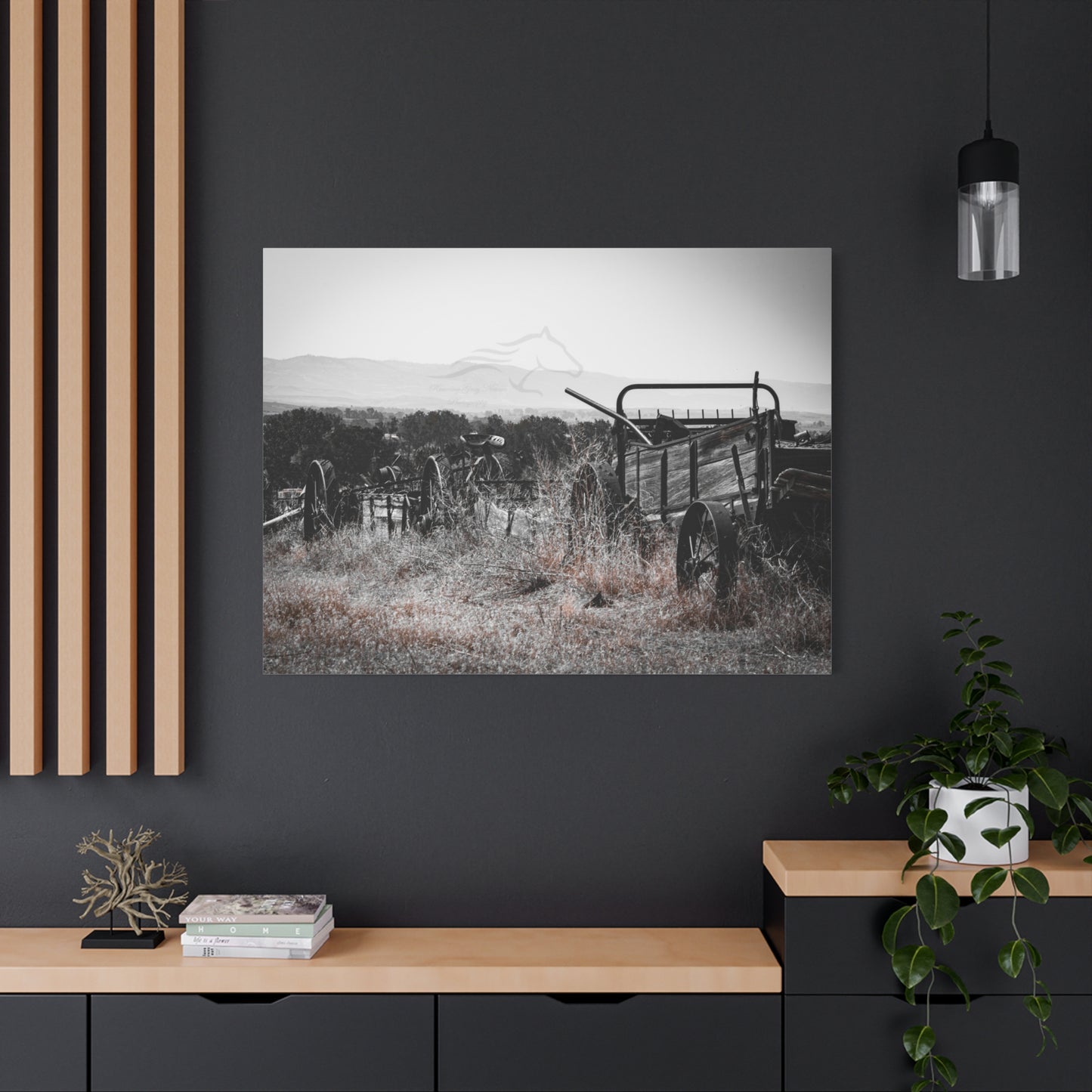 Rustic Black and White Wagon Canvas