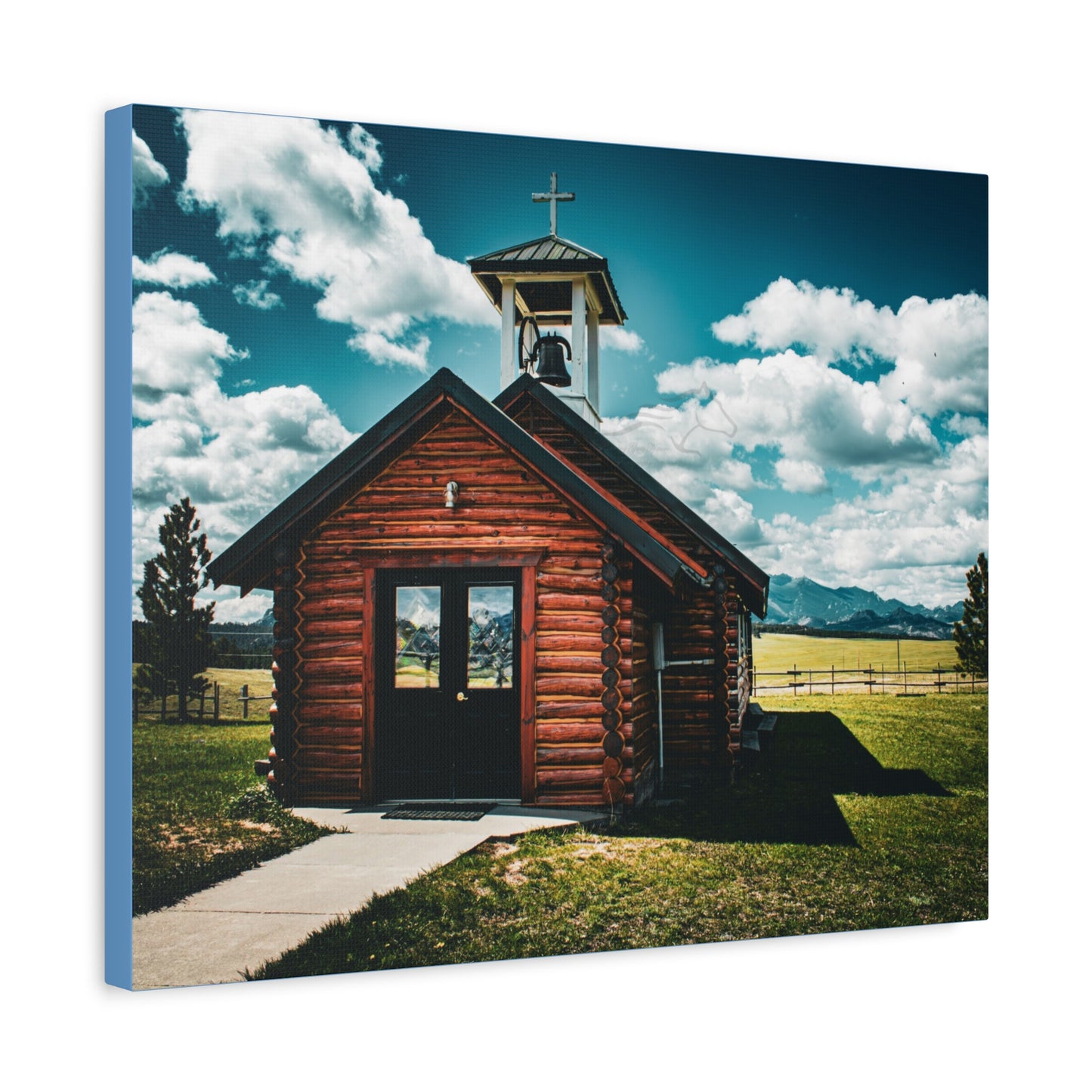 Rustic Mountain View Church Canvas