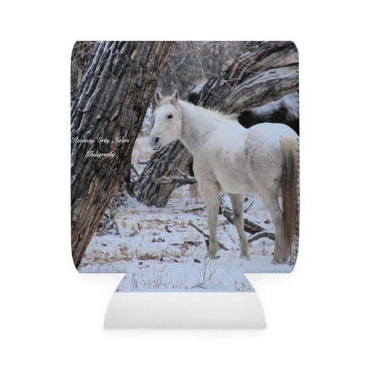 Winter White Horse Can Koozie  Sleeve