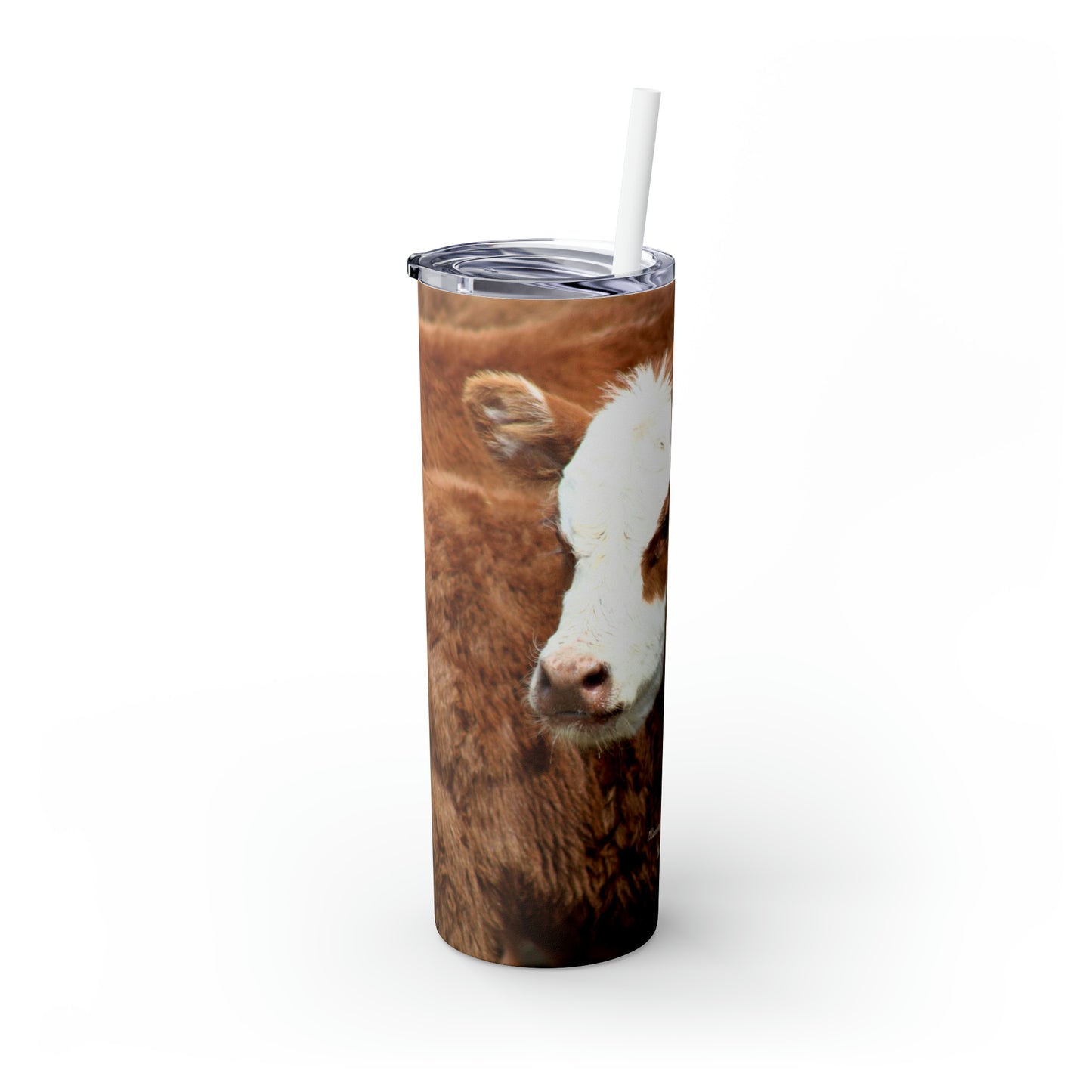 Red, White-Faced Calf Skinny Tumbler with Straw, 20oz