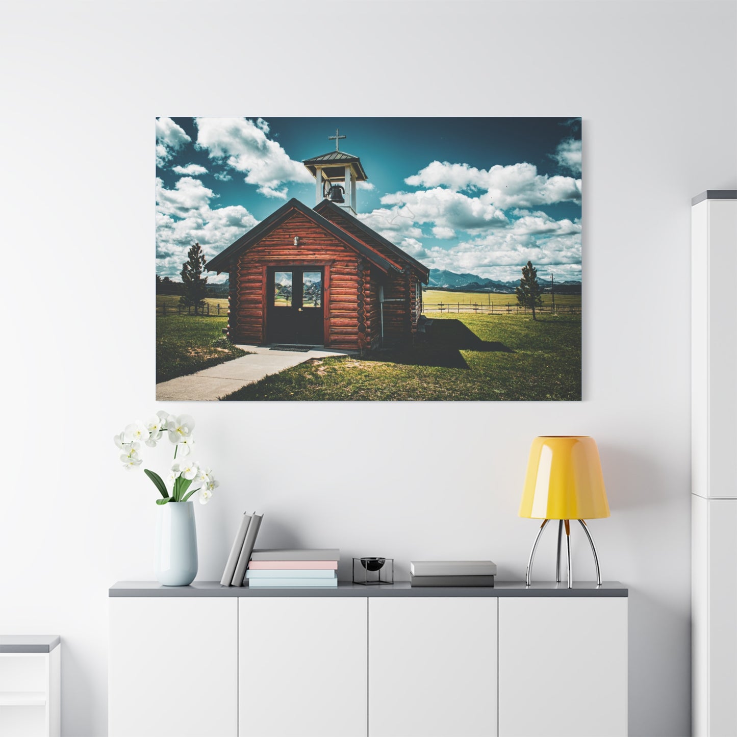 Rustic Mountain View Church Canvas