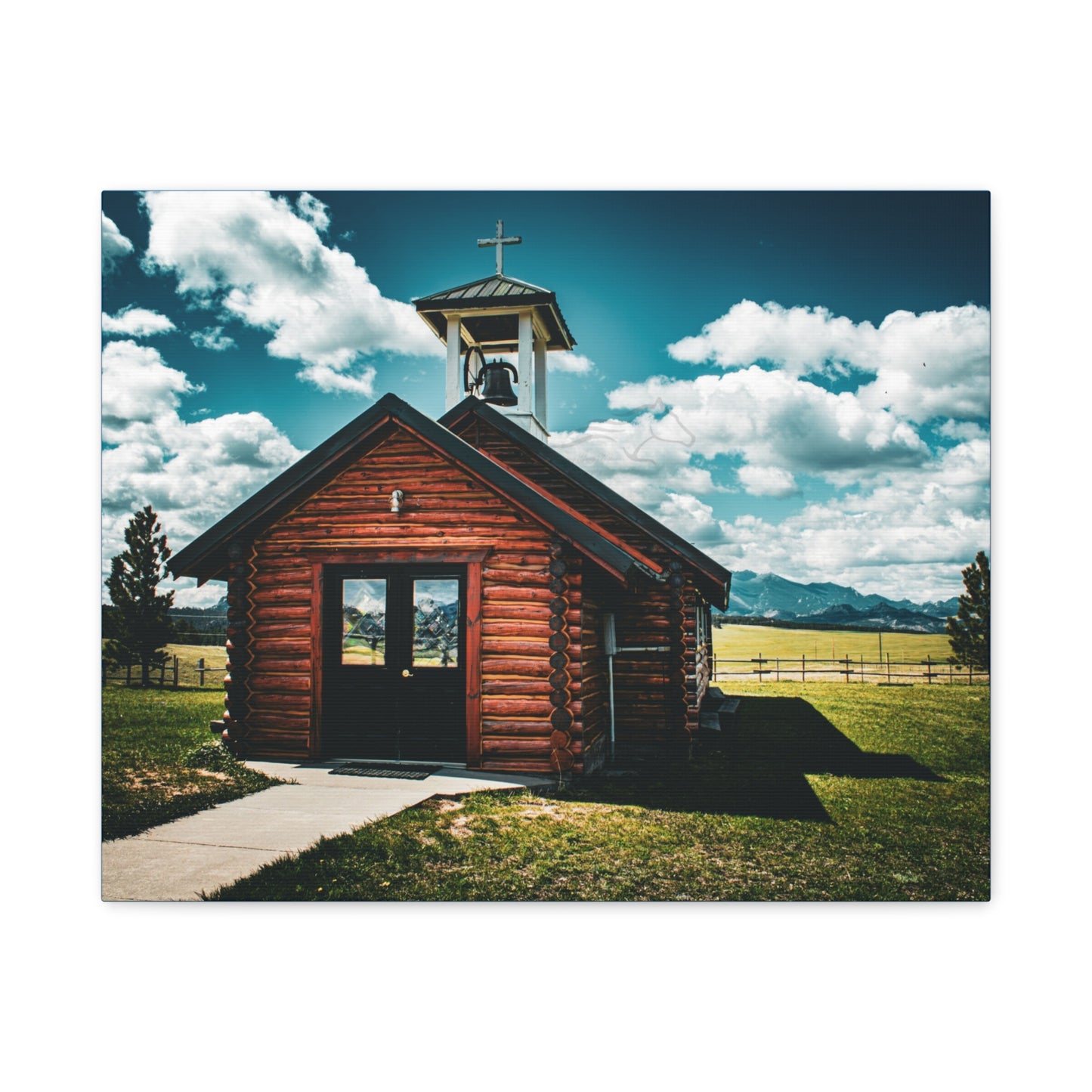 Rustic Mountain View Church Canvas
