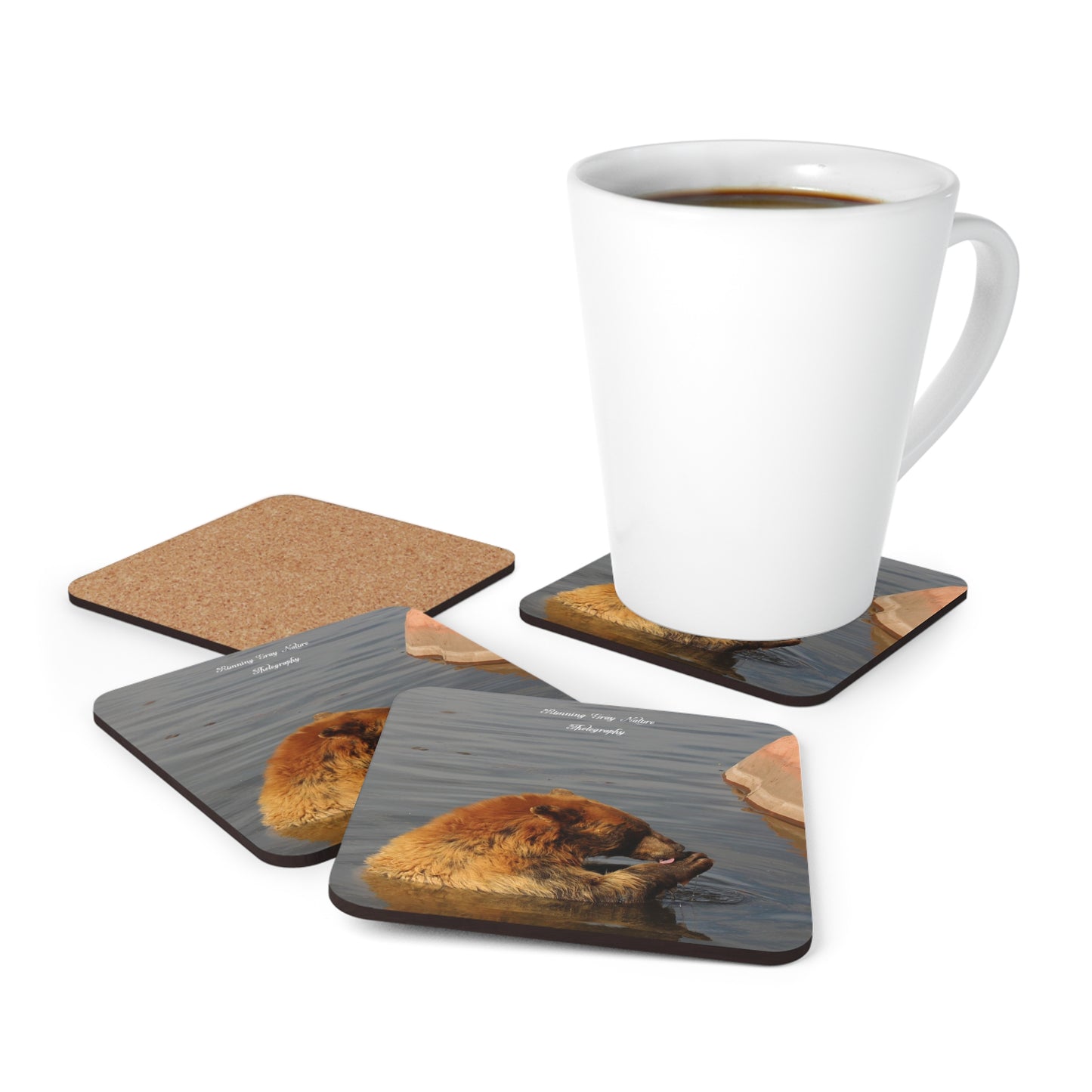 Bear in the Water Corkwood Coaster Set