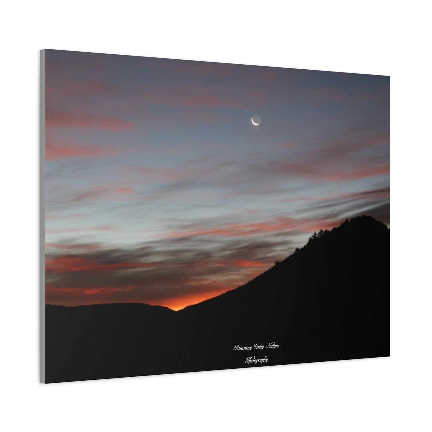 Christmas Tree Hill with the Sunrise and the Moon Canvas Matte Prints, Stretched, 1.25"