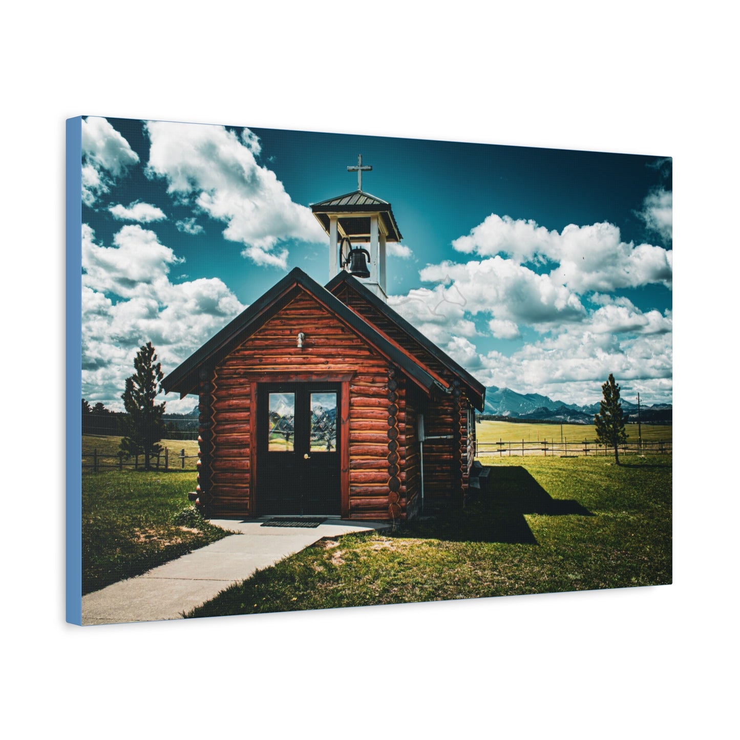 Rustic Mountain View Church Canvas
