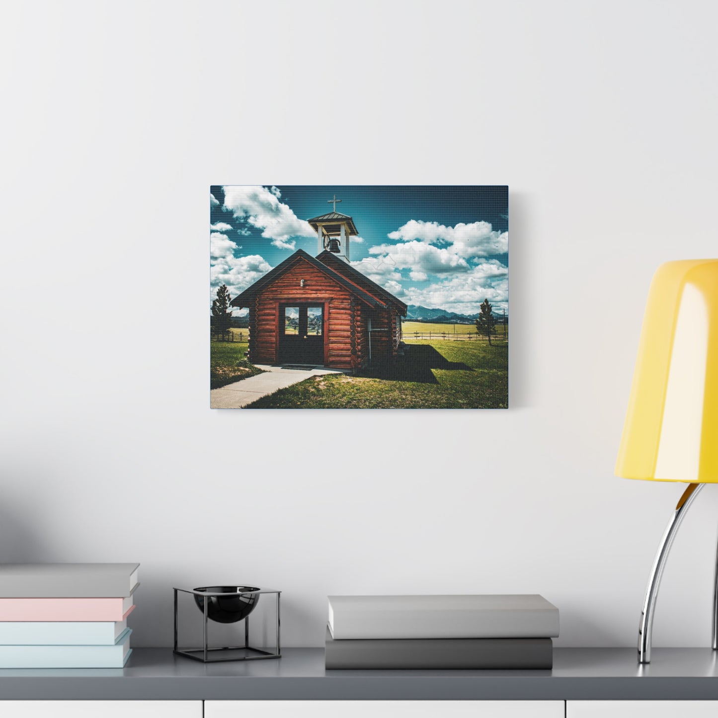Rustic Mountain View Church Canvas