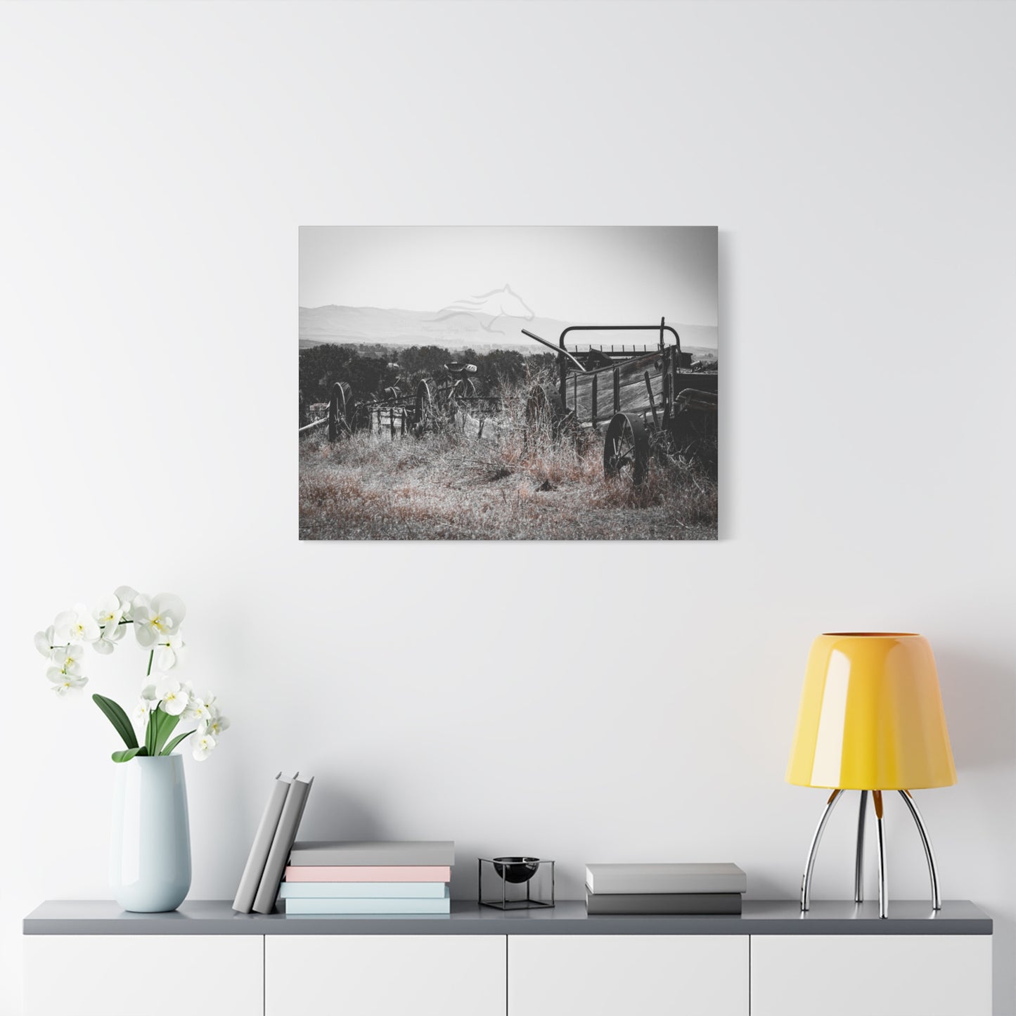 Rustic Black and White Wagon Canvas