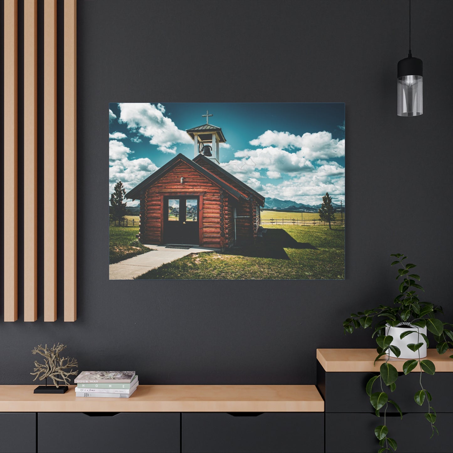 Rustic Mountain View Church Canvas