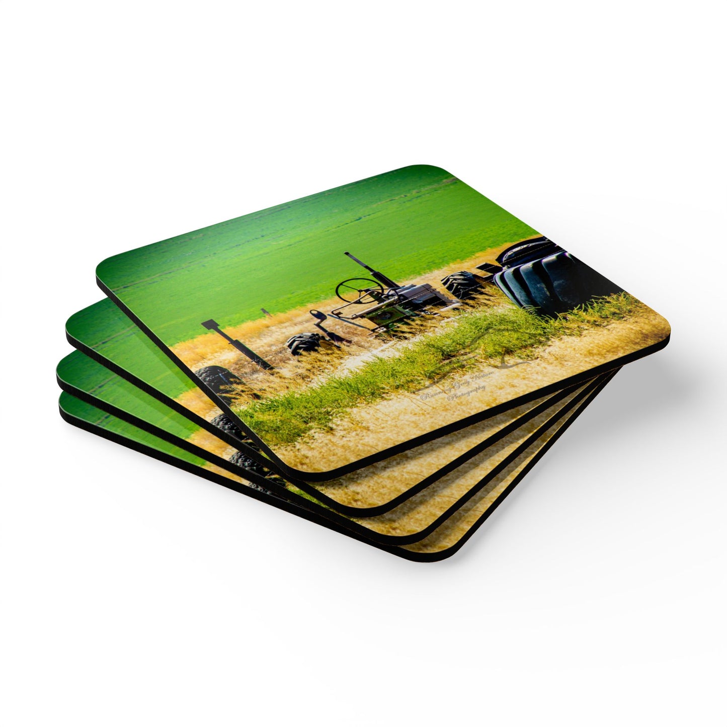 Rustic Tractor Corkwood Coaster Set