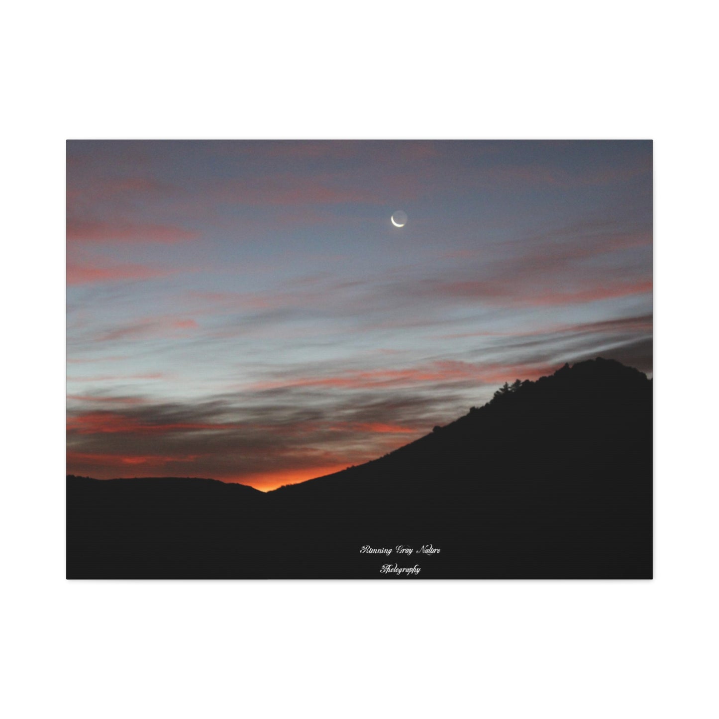 Christmas Tree Hill with the Sunrise and the Moon Canvas Matte Prints, Stretched, 1.25"