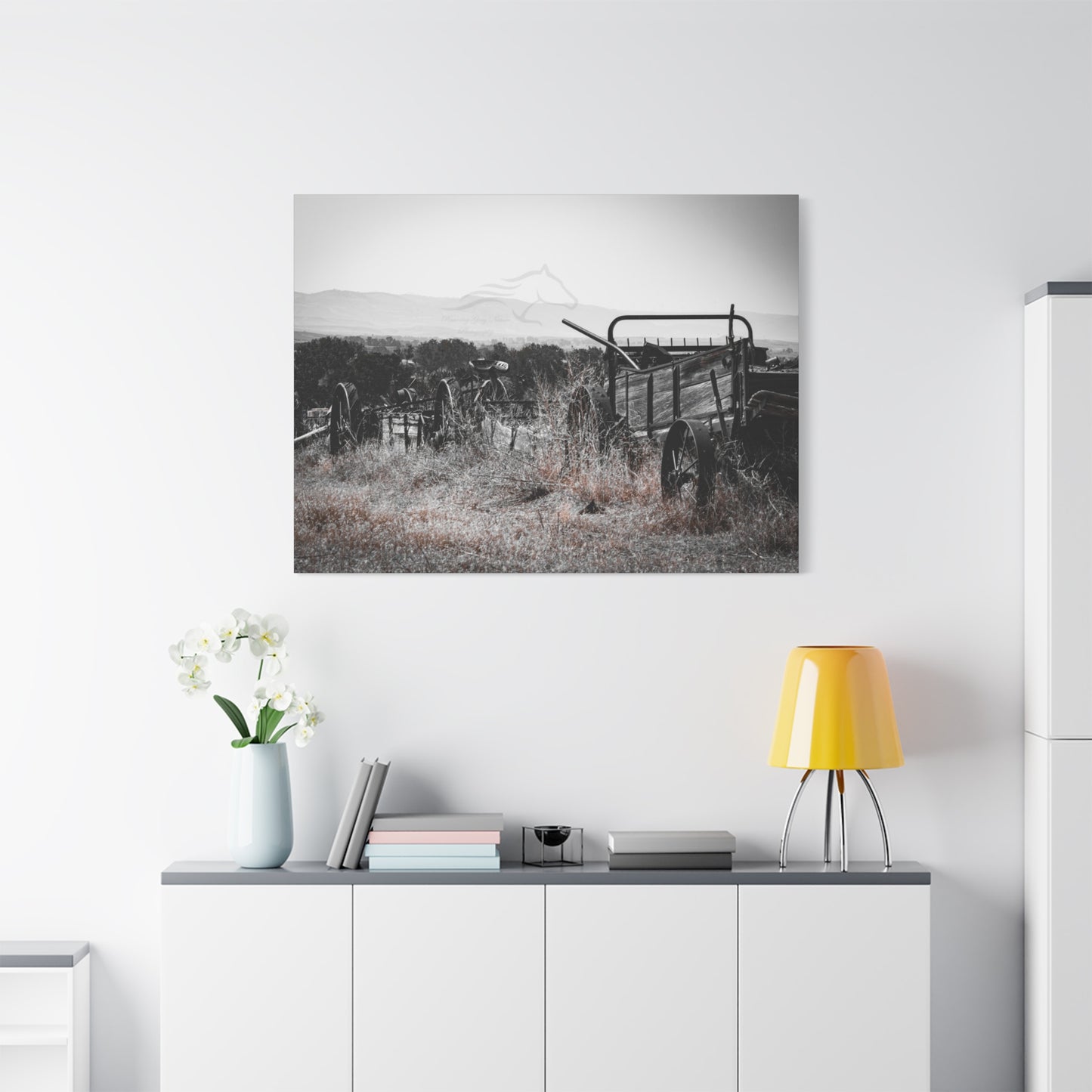 Rustic Black and White Wagon Canvas