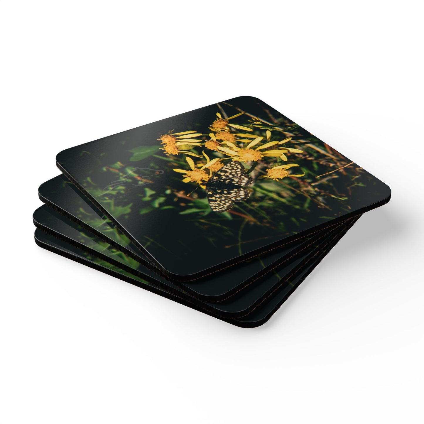 Checkerspot Butterfly Cork Coaster Set