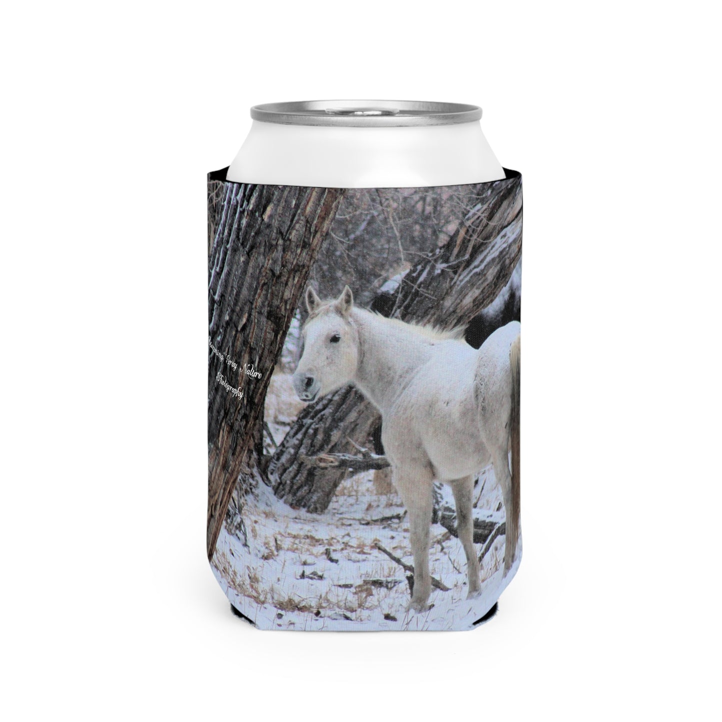 Winter White Horse Can Koozie  Sleeve