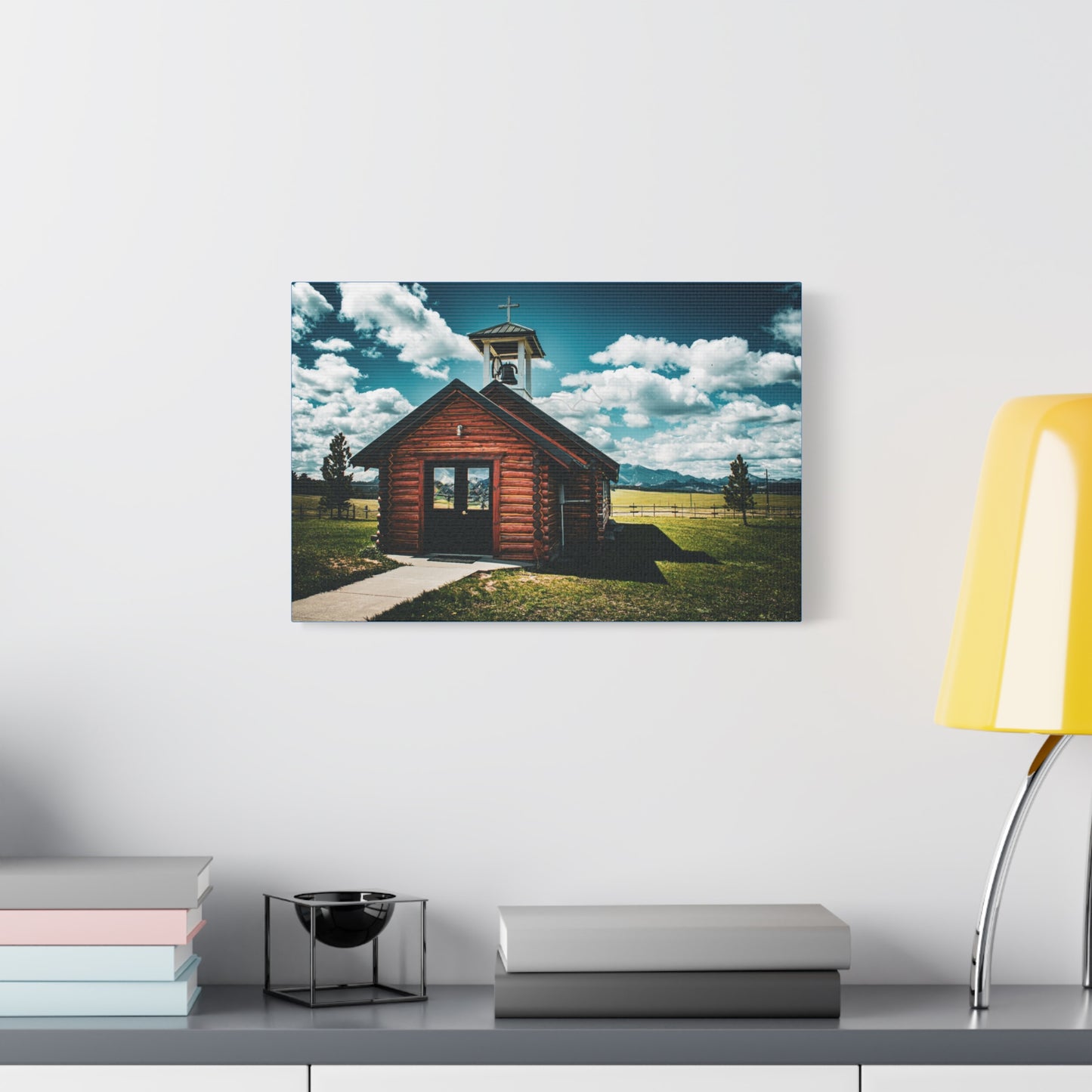 Rustic Mountain View Church Canvas