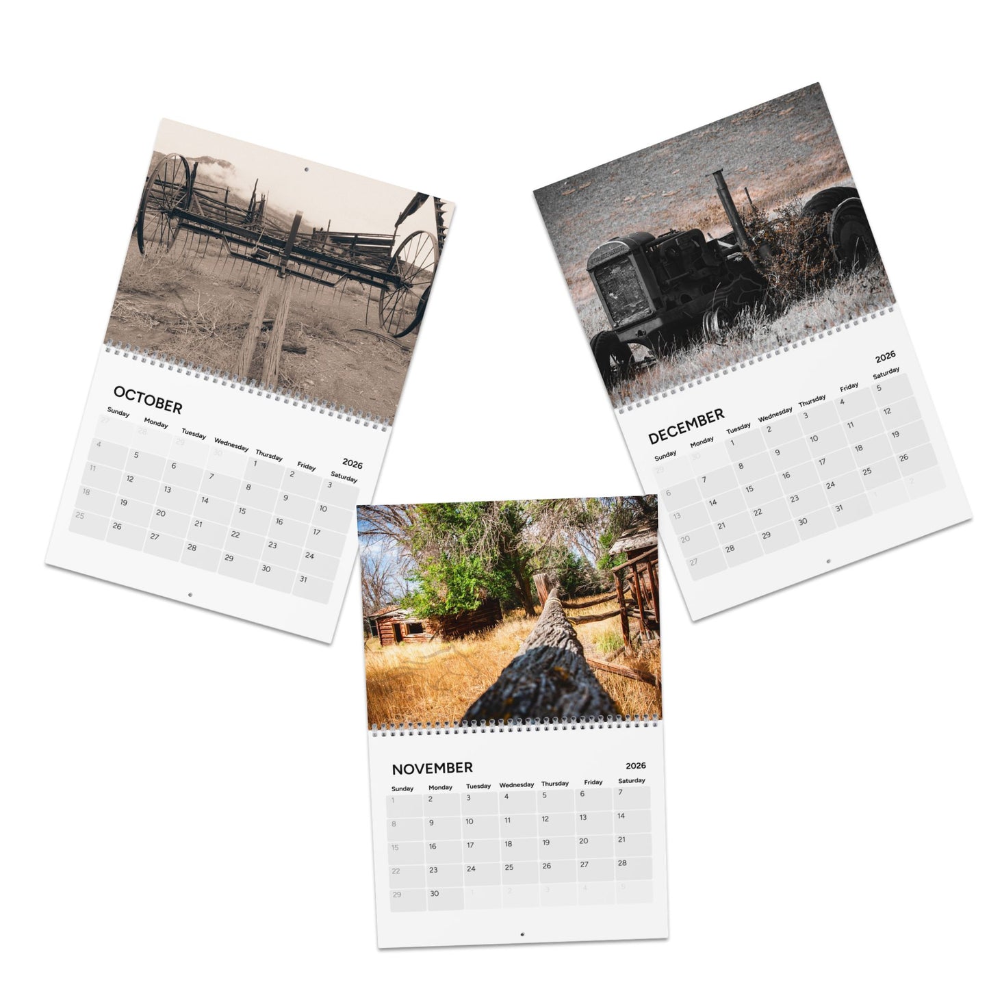 Old Fashion 2026 Wall Calendar — Rustic Tractor & Country Scenes