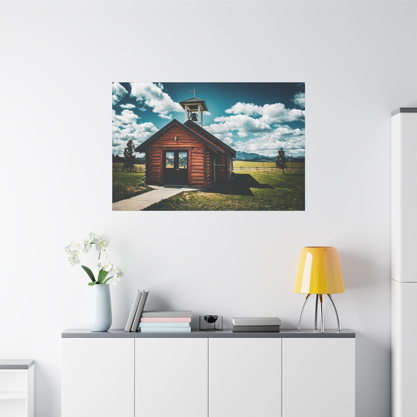 Rustic Mountain View Church Canvas