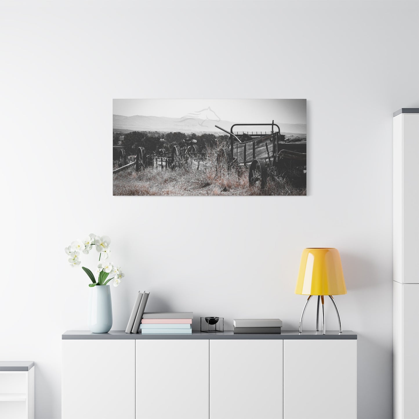 Rustic Black and White Wagon Canvas